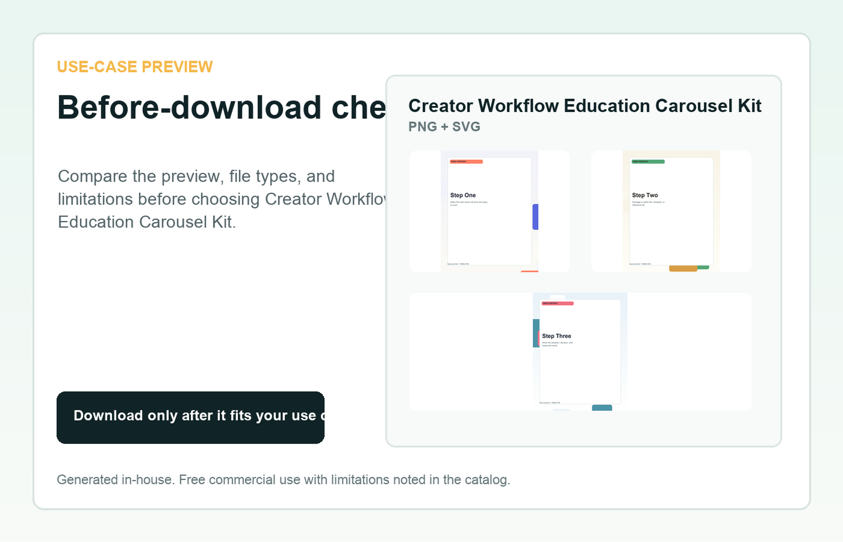Creator Workflow Education Carousel Kit Before-download check use-case preview
