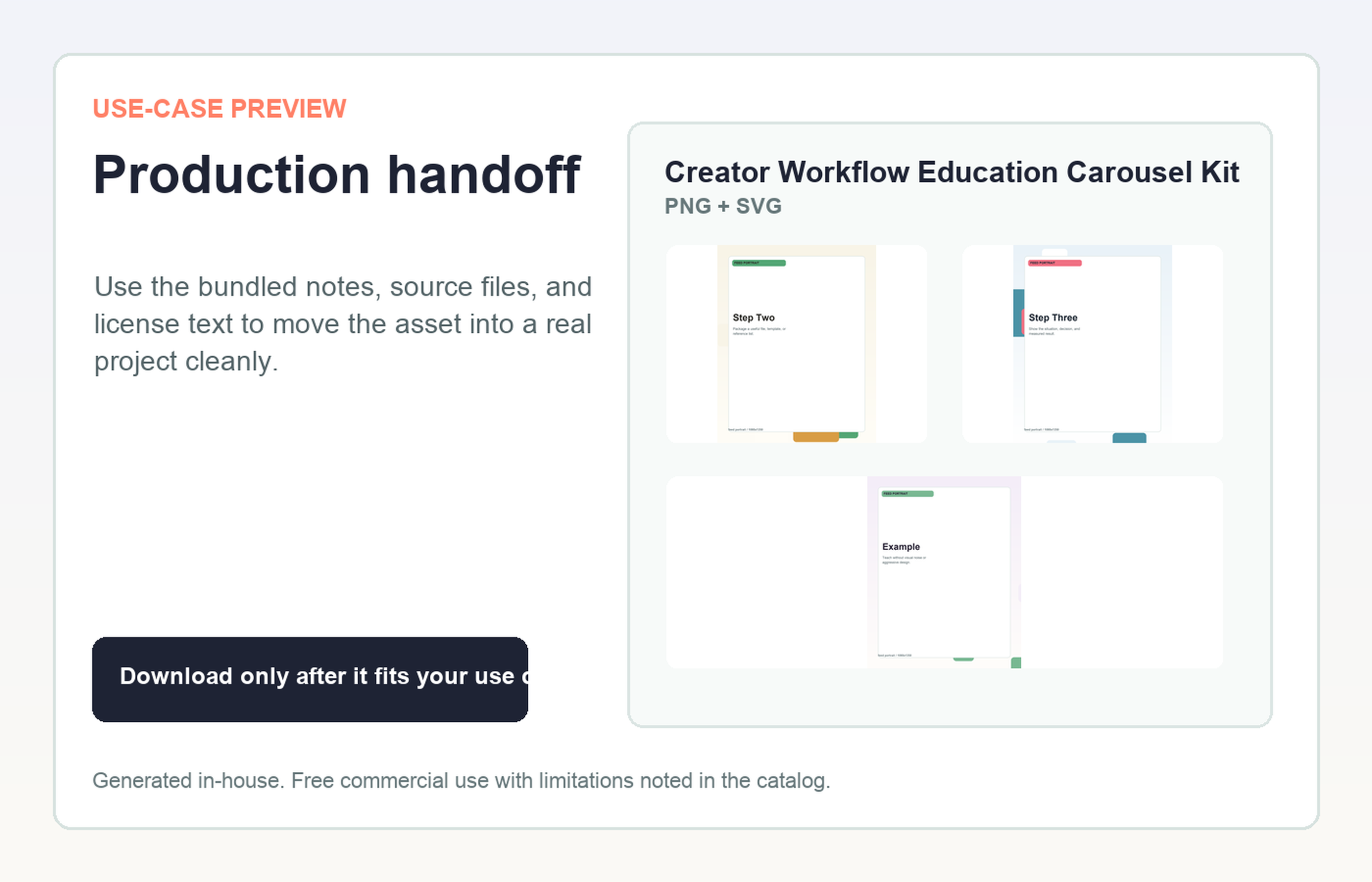 Creator Workflow Education Carousel Kit Production handoff use-case preview