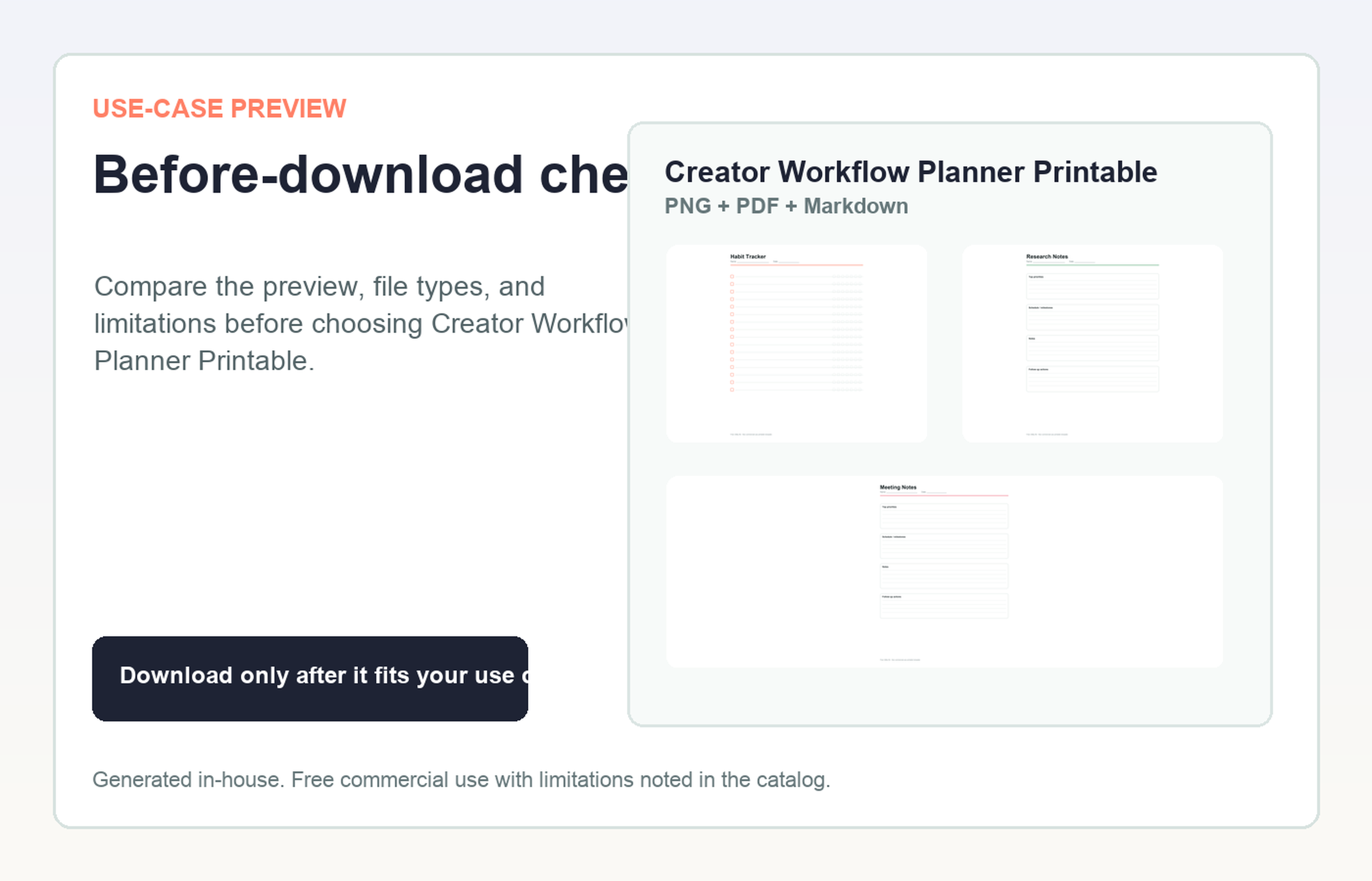 Creator Workflow Planner Printable Before-download check use-case preview
