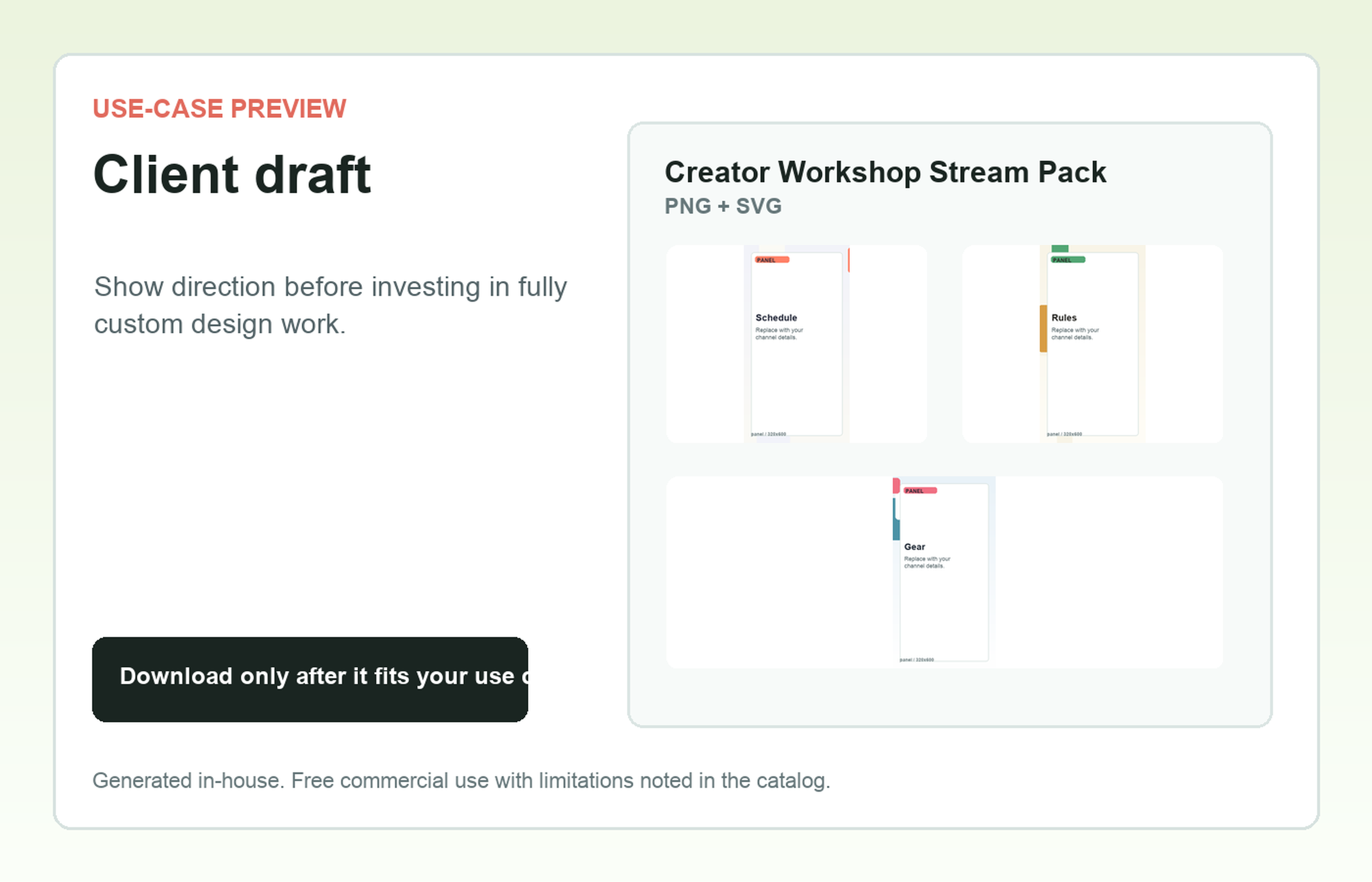 Creator Workshop Stream Pack Client draft use-case preview