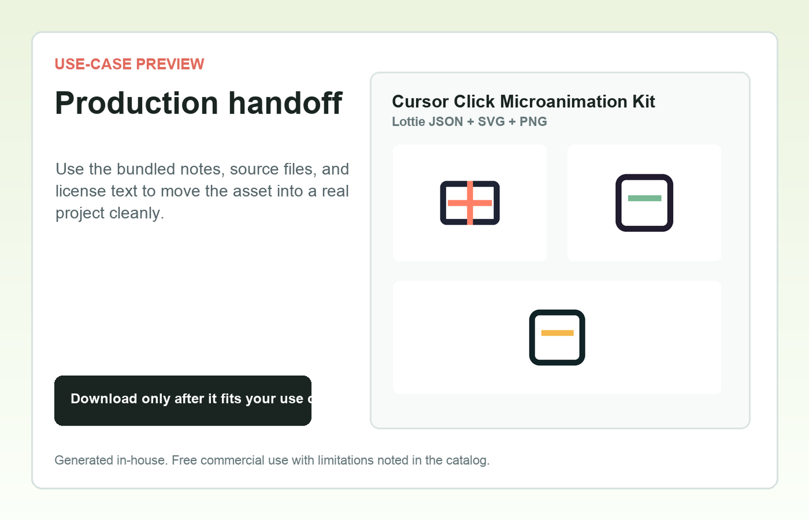 Cursor Click Microanimation Kit Production handoff use-case preview