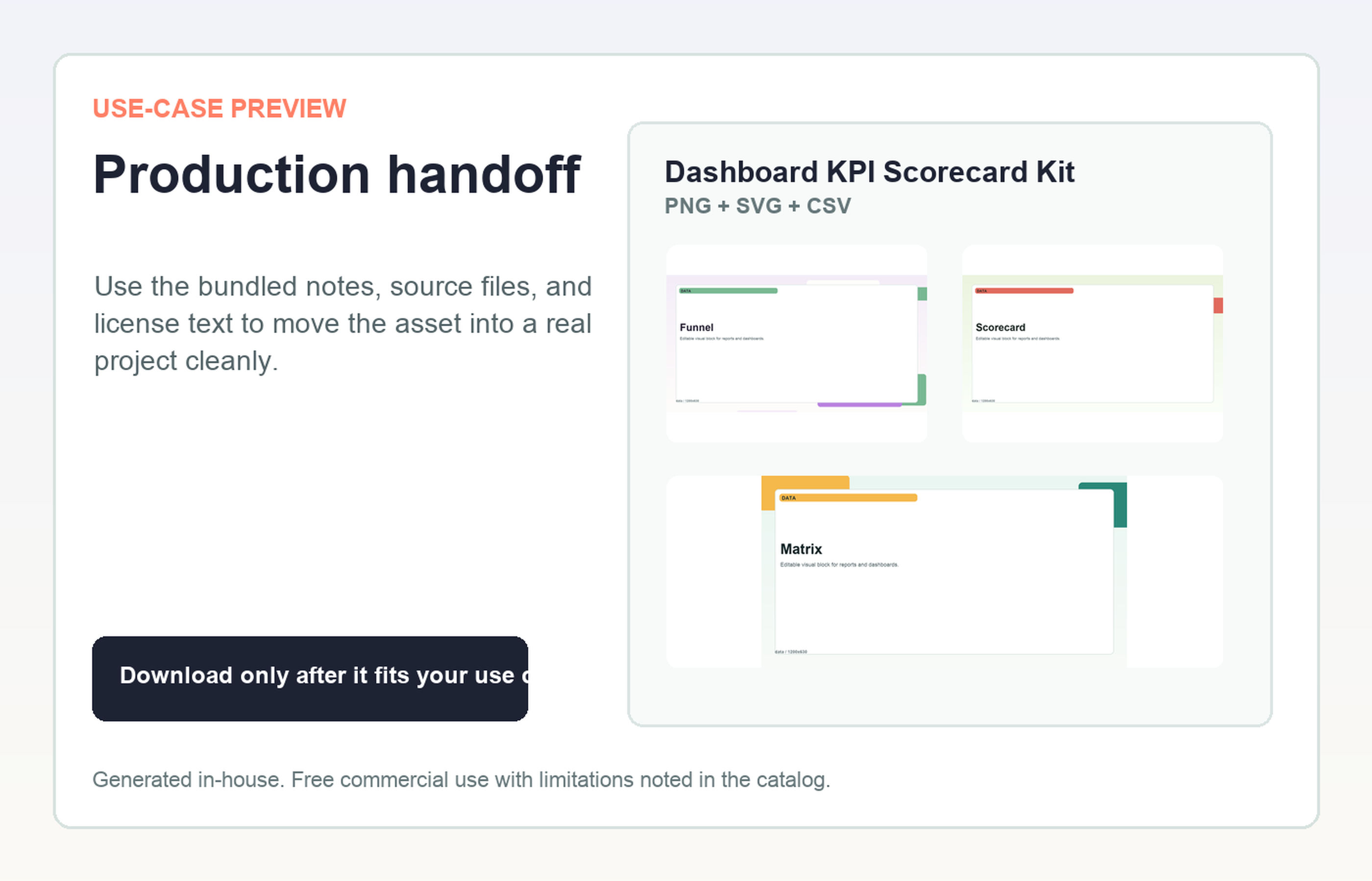 Dashboard KPI Scorecard Kit Production handoff use-case preview
