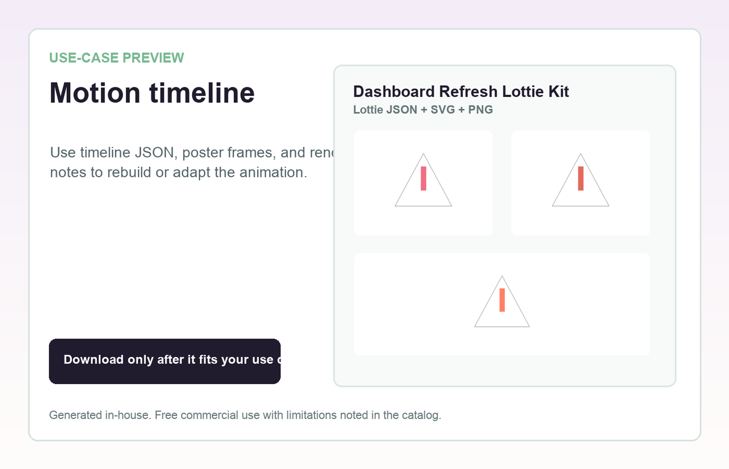 Dashboard Refresh Lottie Kit Motion timeline use-case preview
