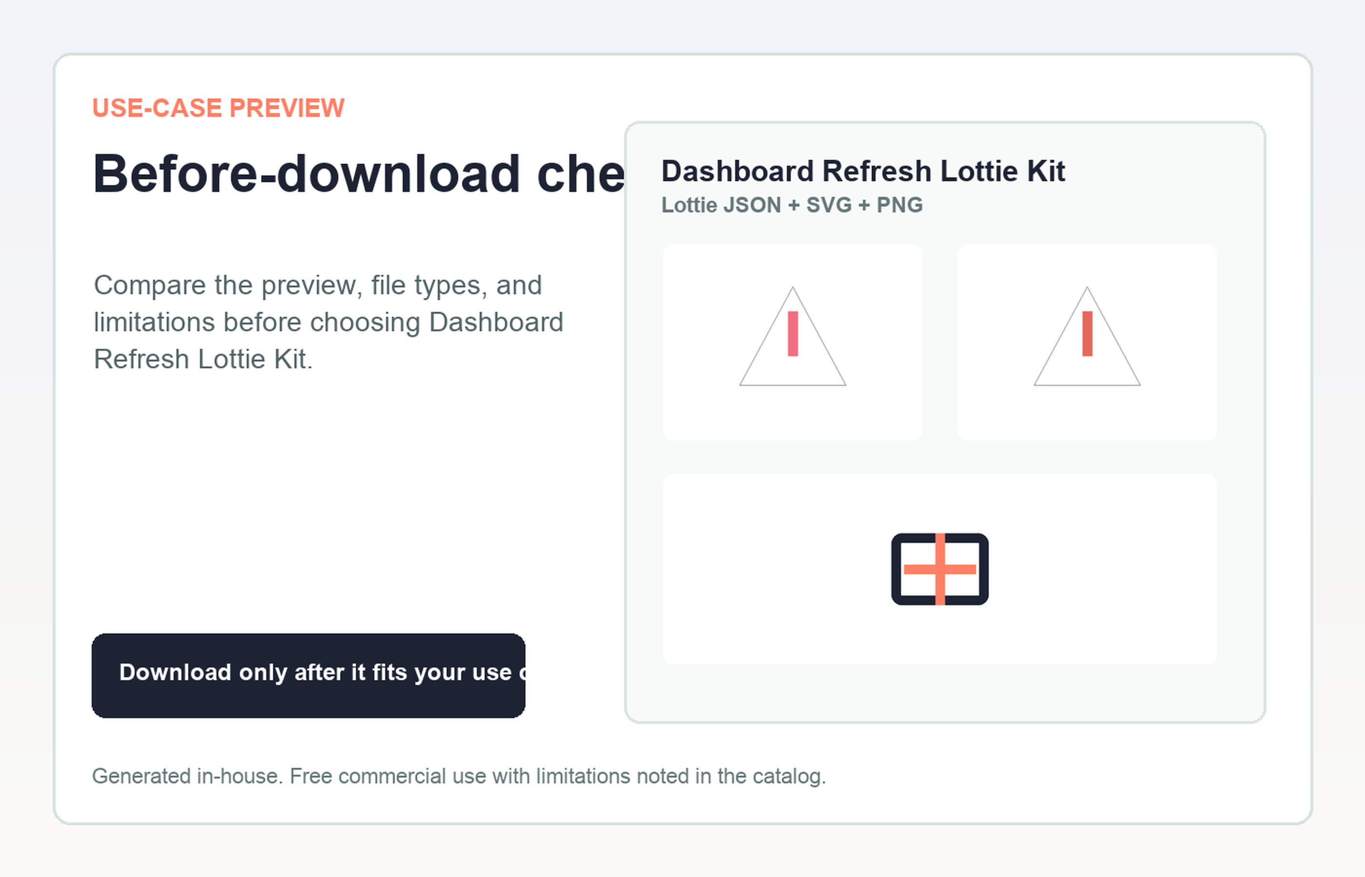 Dashboard Refresh Lottie Kit Before-download check use-case preview