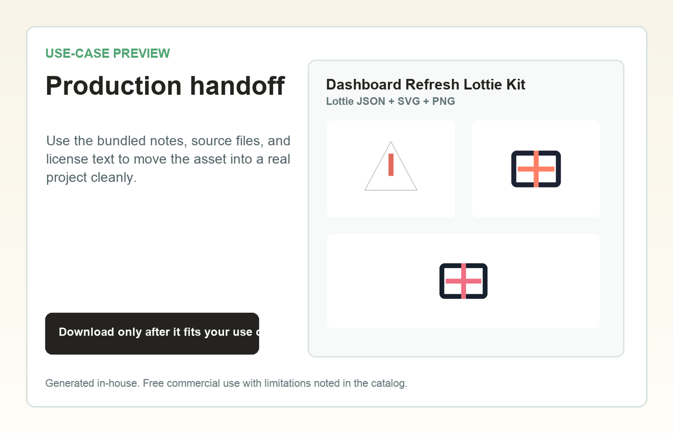 Dashboard Refresh Lottie Kit Production handoff use-case preview