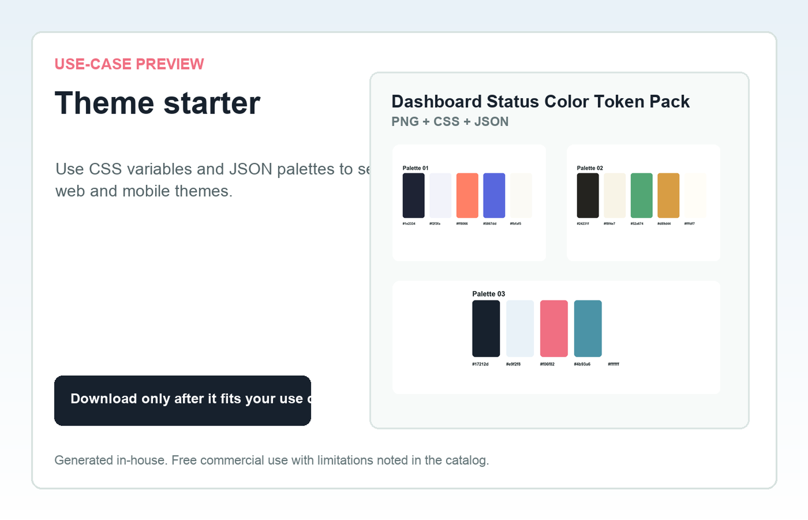 Dashboard Status Color Token Pack Theme starter use-case preview