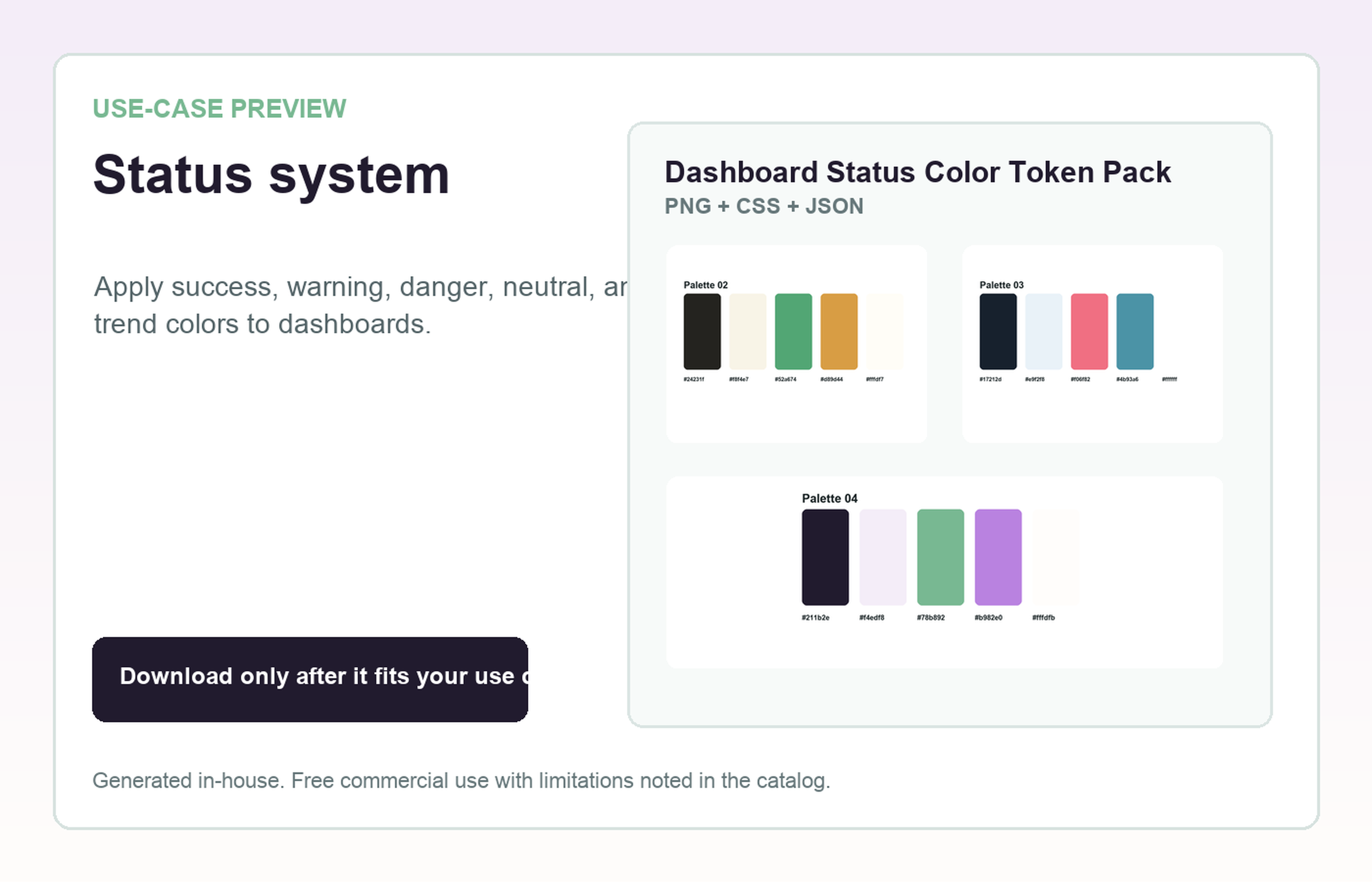 Dashboard Status Color Token Pack Status system use-case preview