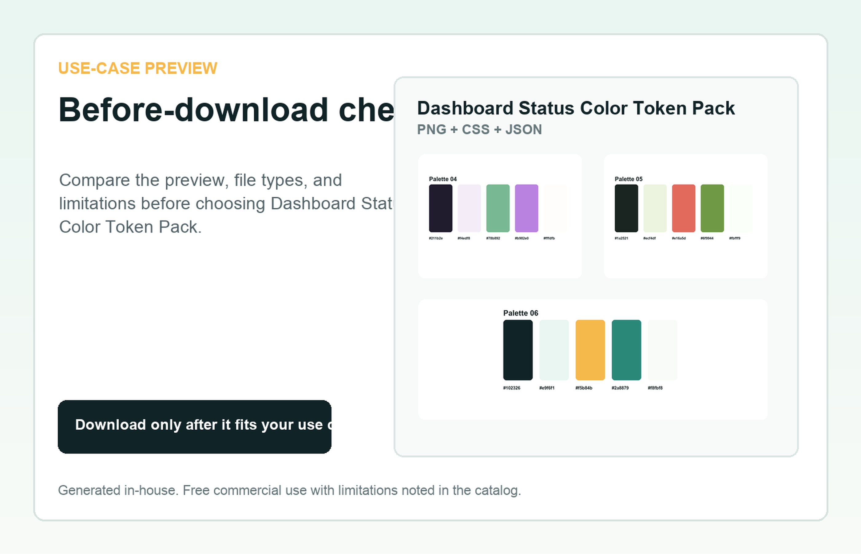 Dashboard Status Color Token Pack Before-download check use-case preview