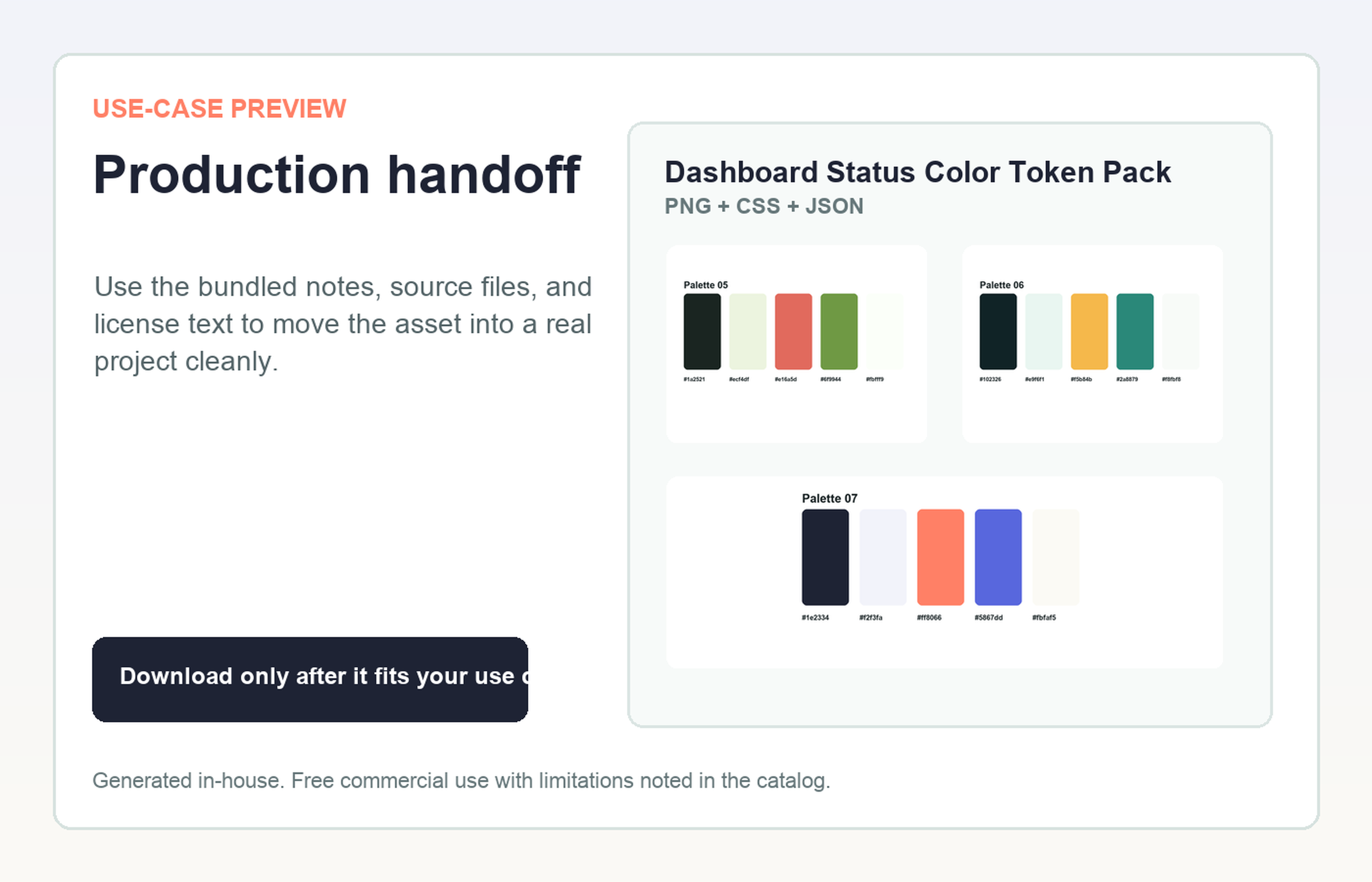 Dashboard Status Color Token Pack Production handoff use-case preview