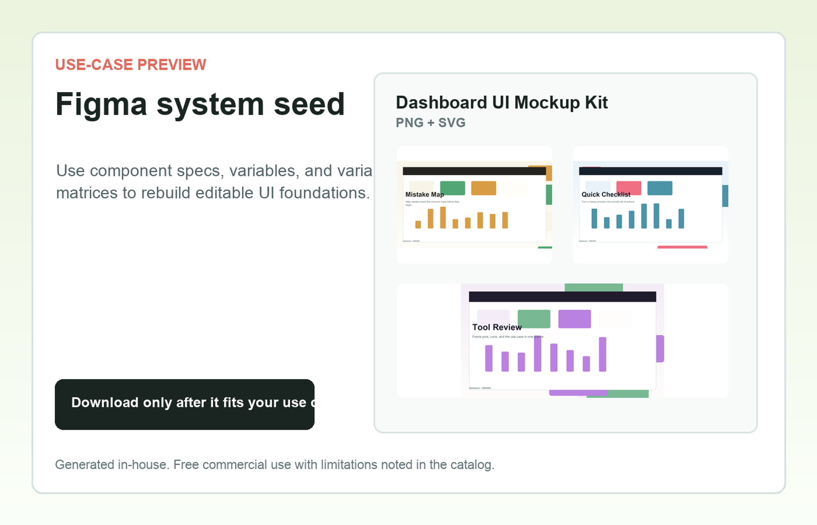 Dashboard UI Mockup Kit Figma system seed use-case preview