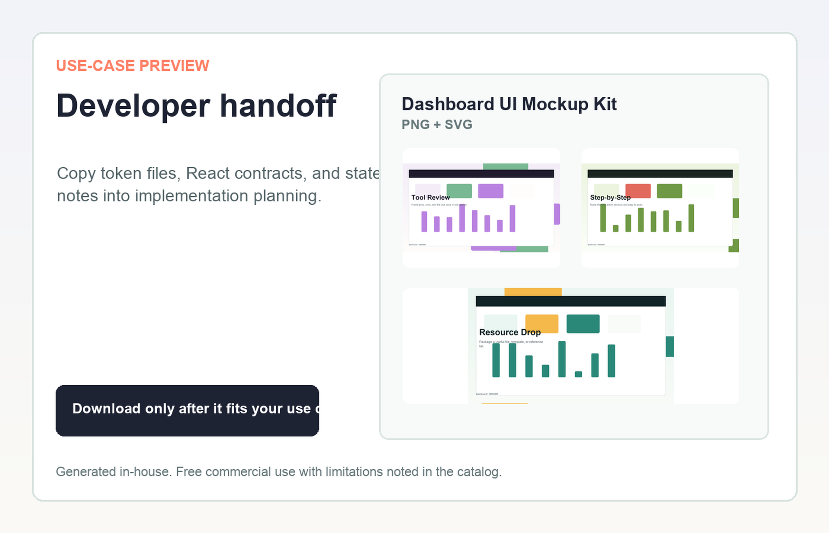 Dashboard UI Mockup Kit Developer handoff use-case preview