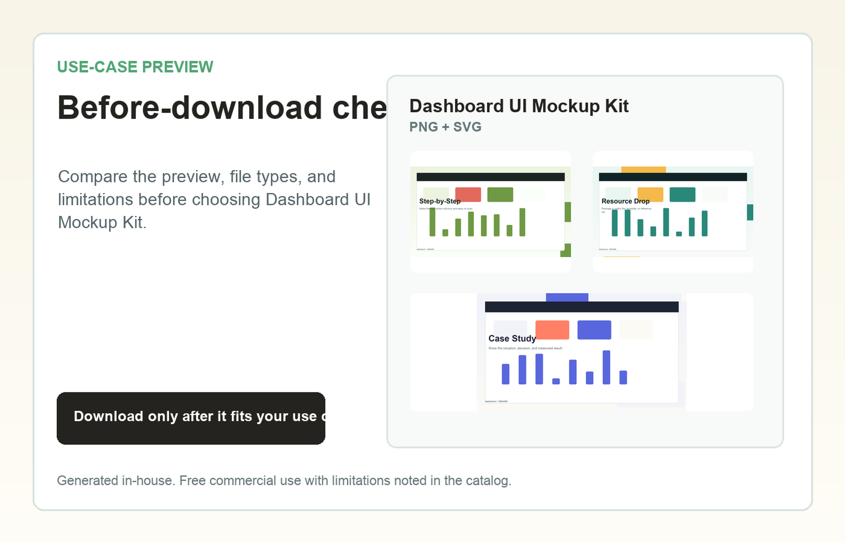 Dashboard UI Mockup Kit Before-download check use-case preview