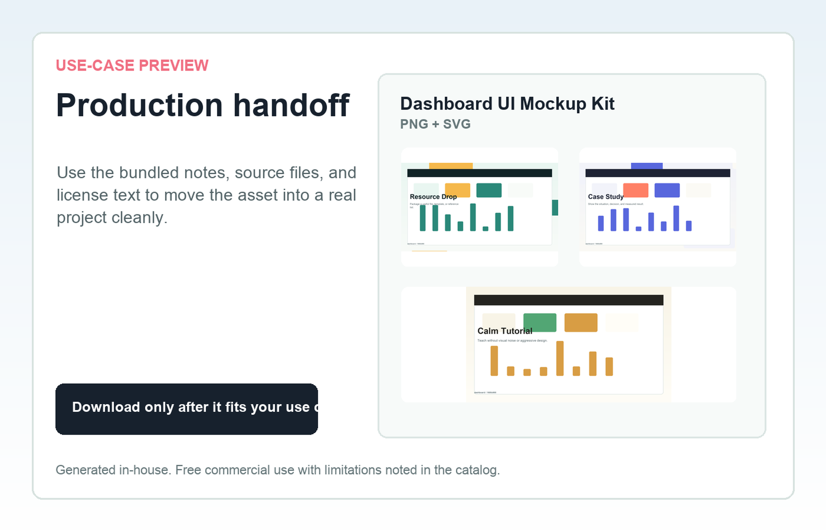Dashboard UI Mockup Kit Production handoff use-case preview