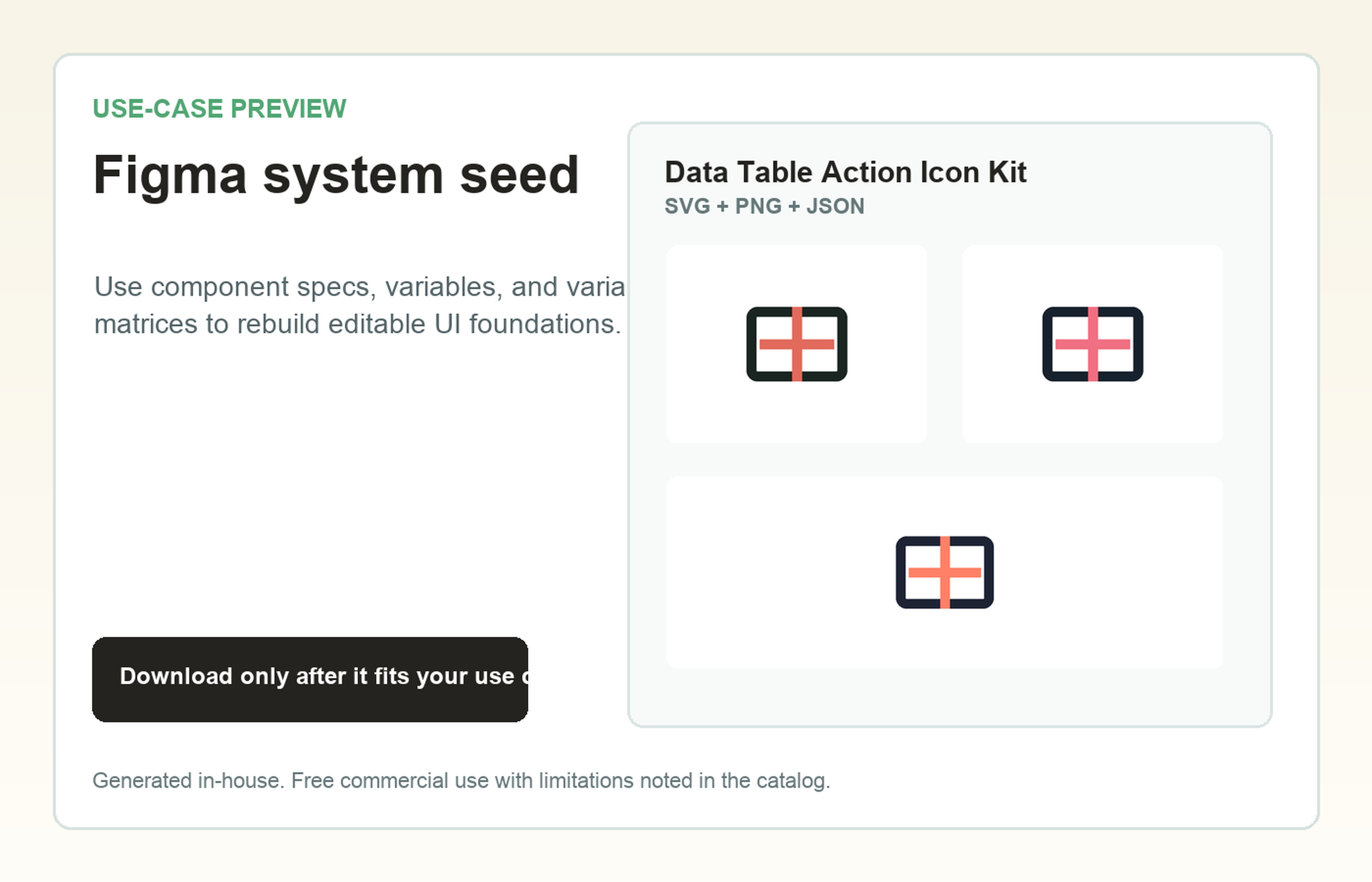 Data Table Action Icon Kit Figma system seed use-case preview