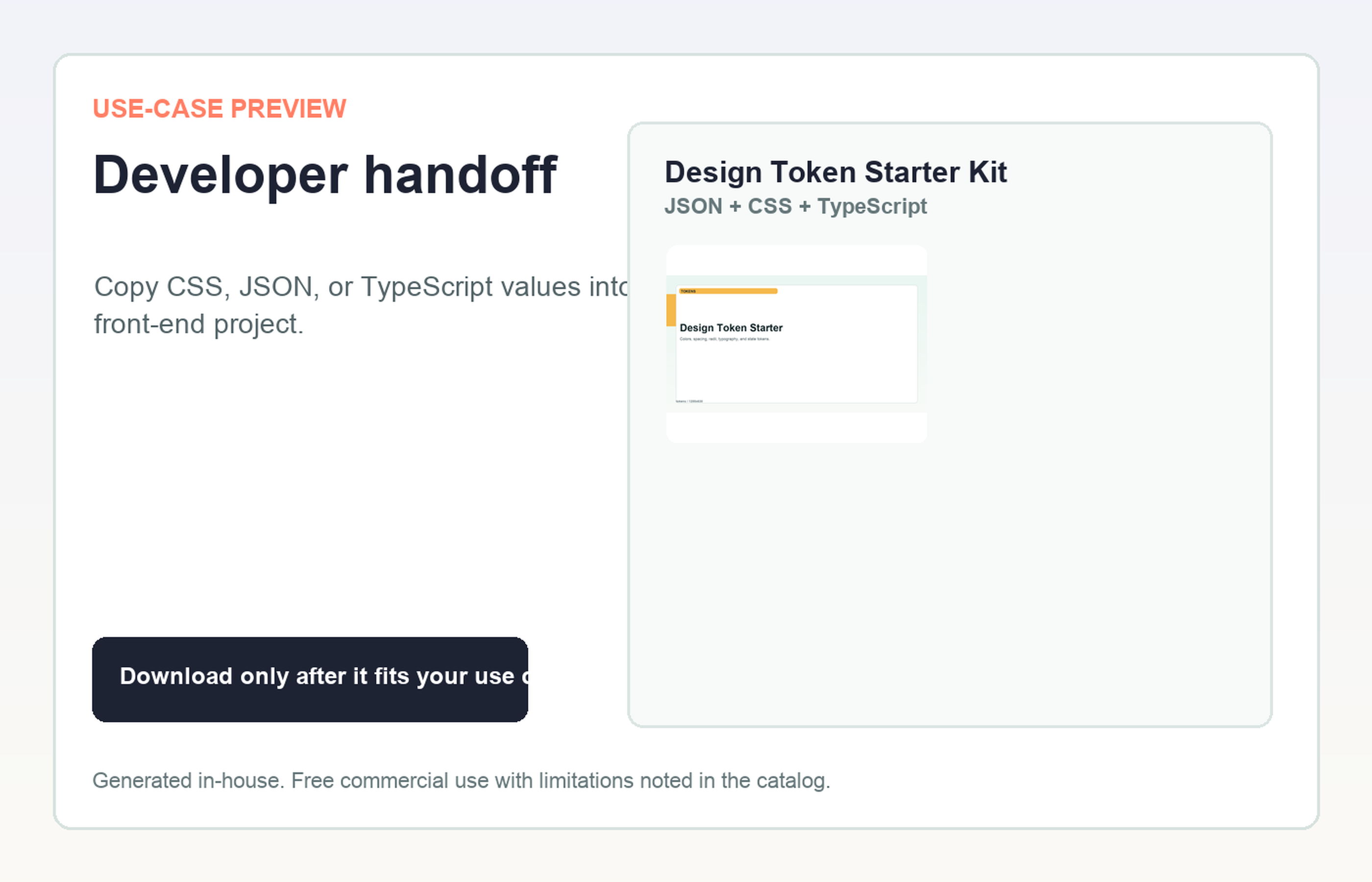 Design Token Starter Kit Developer handoff use-case preview