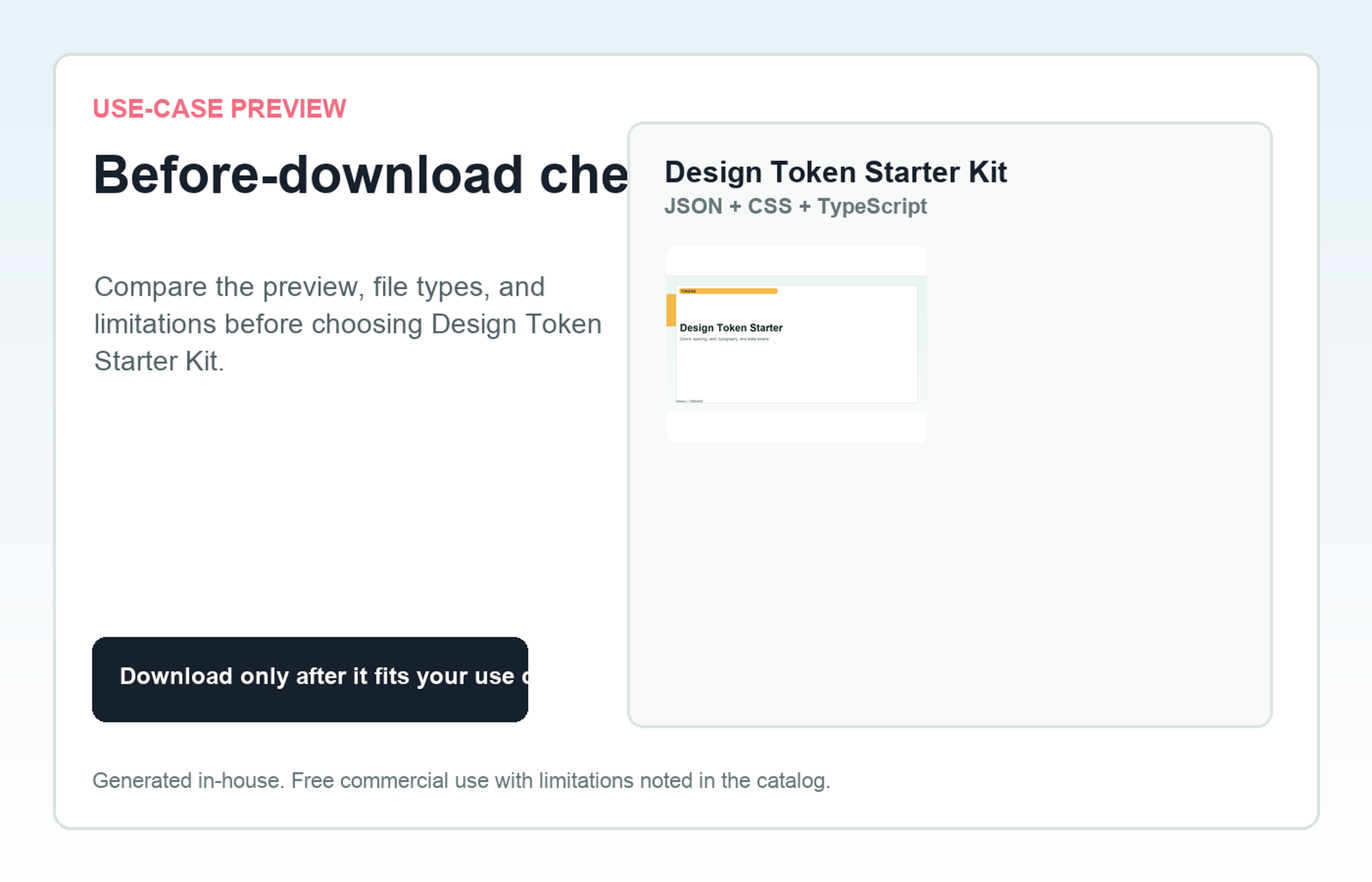 Design Token Starter Kit Before-download check use-case preview