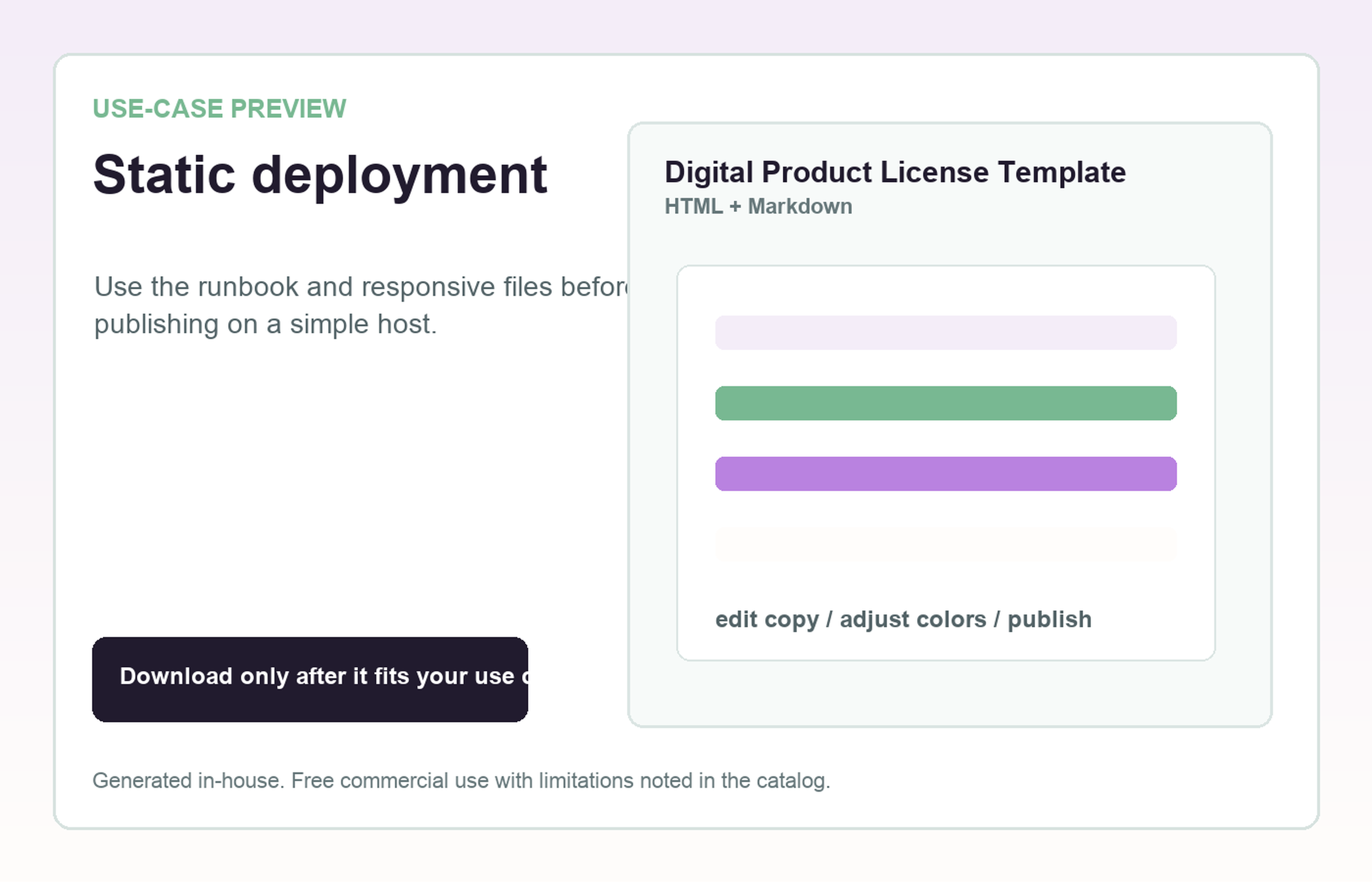 Digital Product License Template Static deployment use-case preview