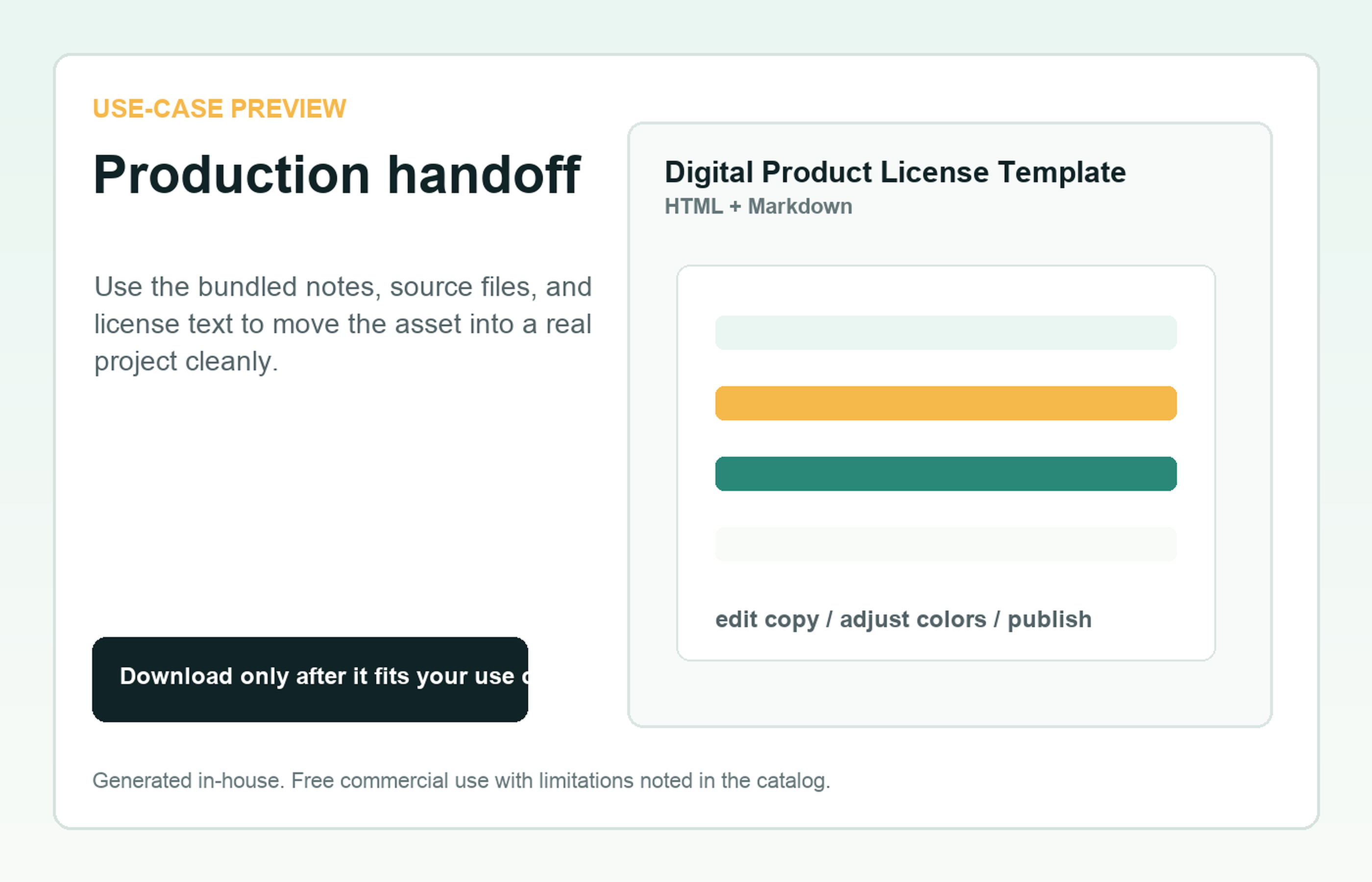 Digital Product License Template Production handoff use-case preview