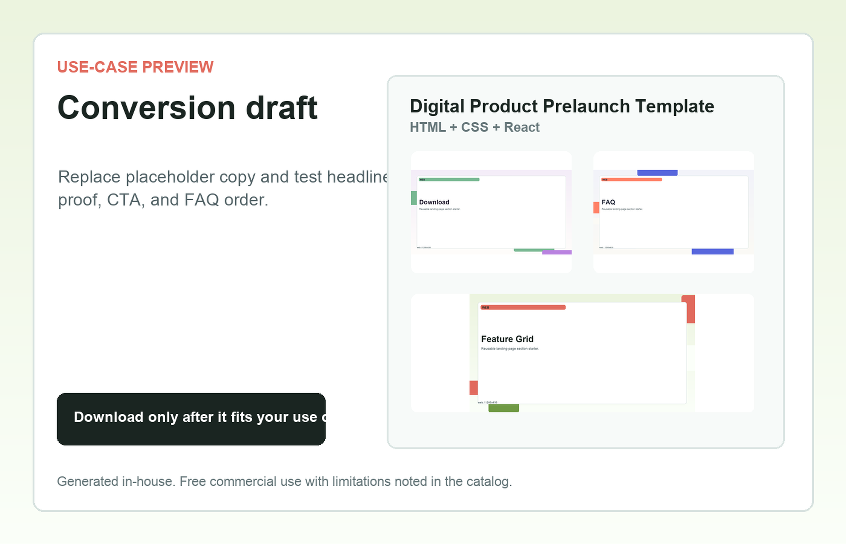 Digital Product Prelaunch Template Conversion draft use-case preview