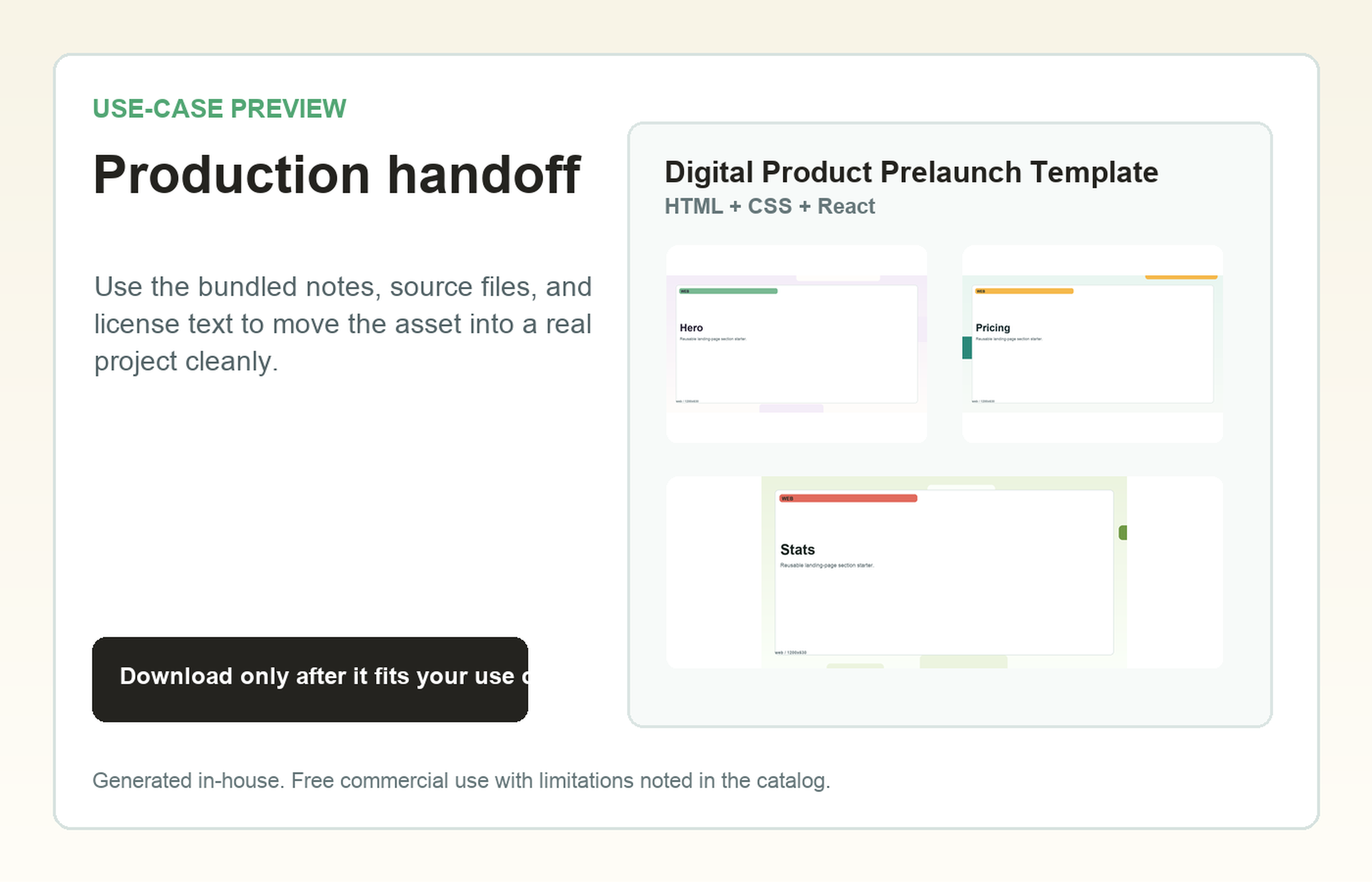 Digital Product Prelaunch Template Production handoff use-case preview