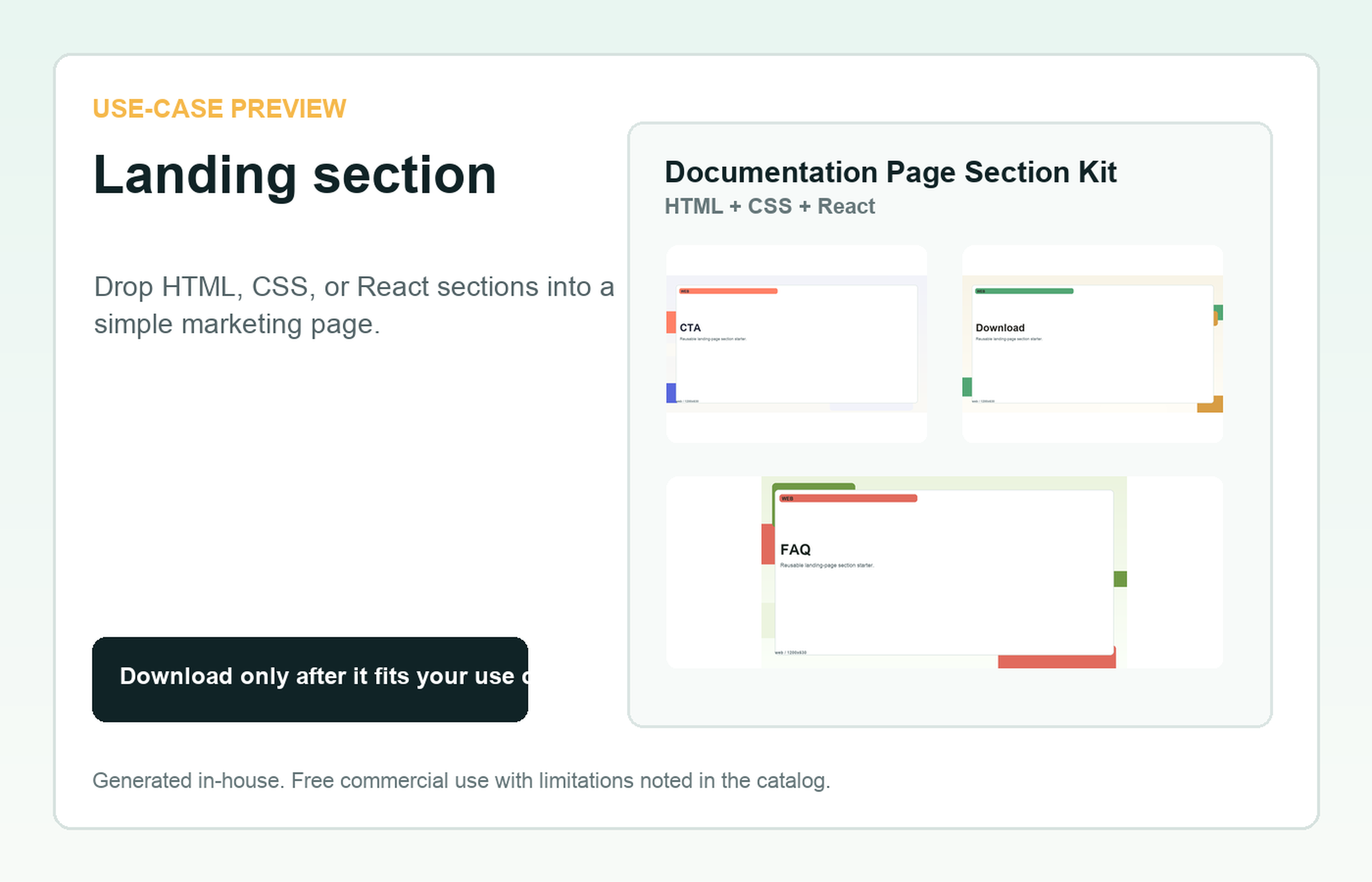 Documentation Page Section Kit Landing section use-case preview
