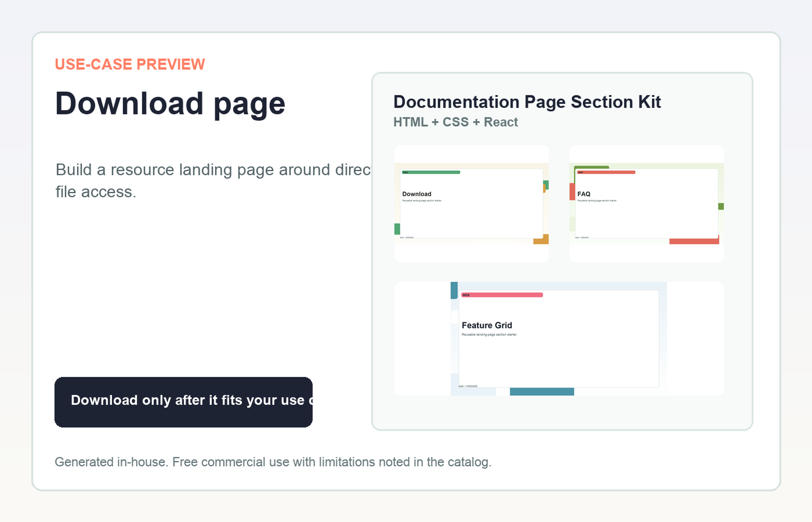 Documentation Page Section Kit Download page use-case preview