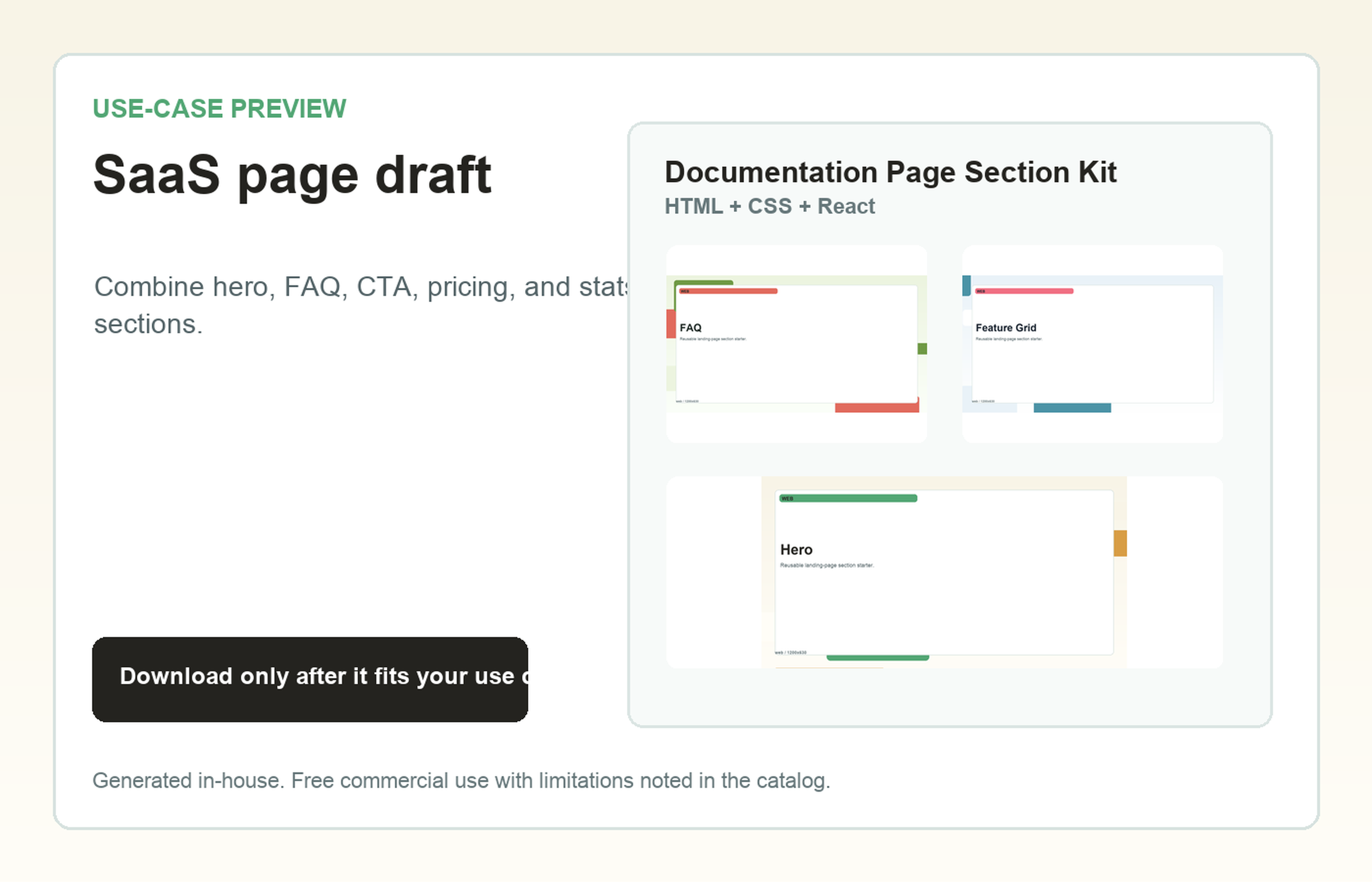 Documentation Page Section Kit SaaS page draft use-case preview