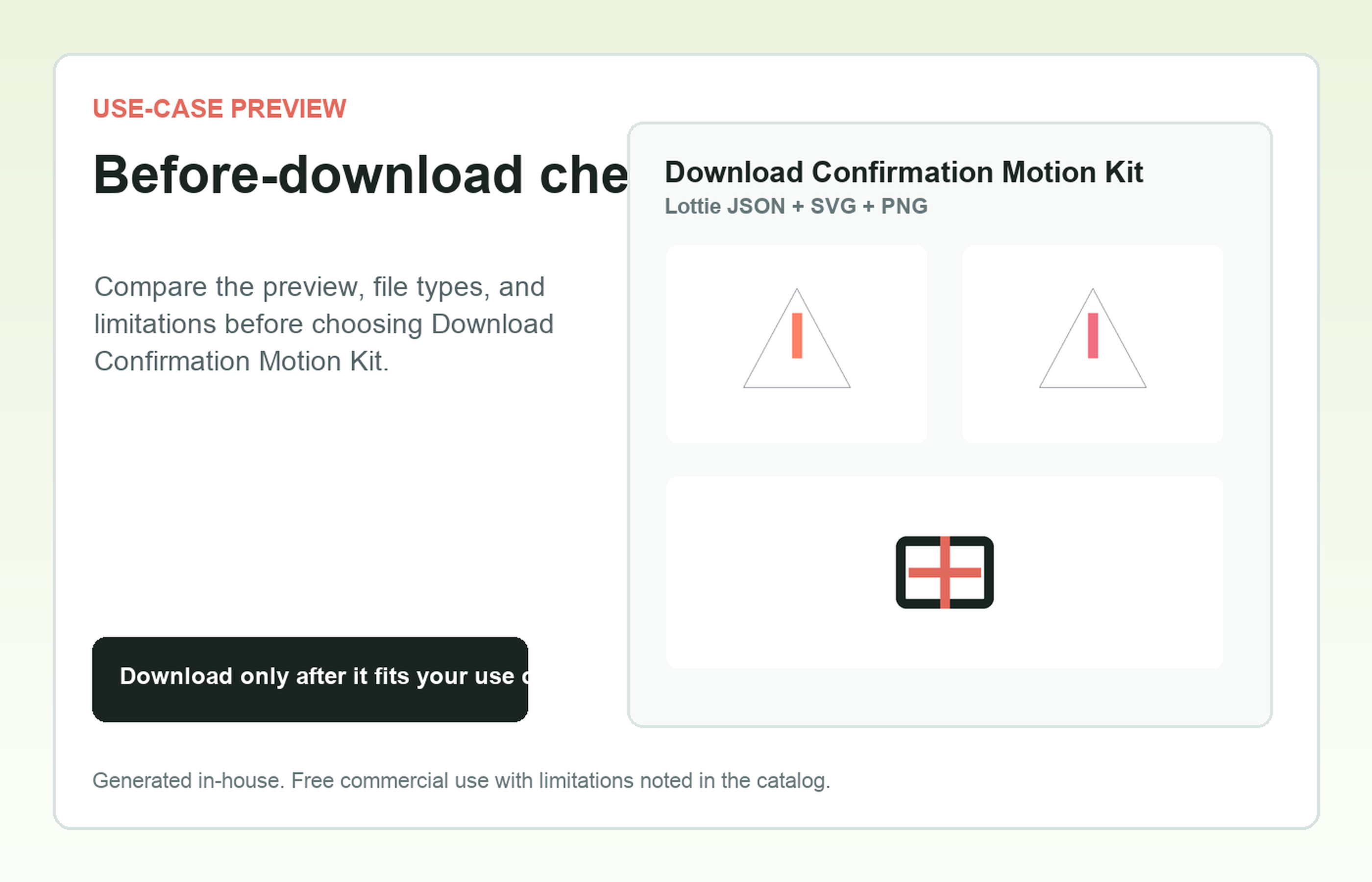 Download Confirmation Motion Kit Before-download check use-case preview