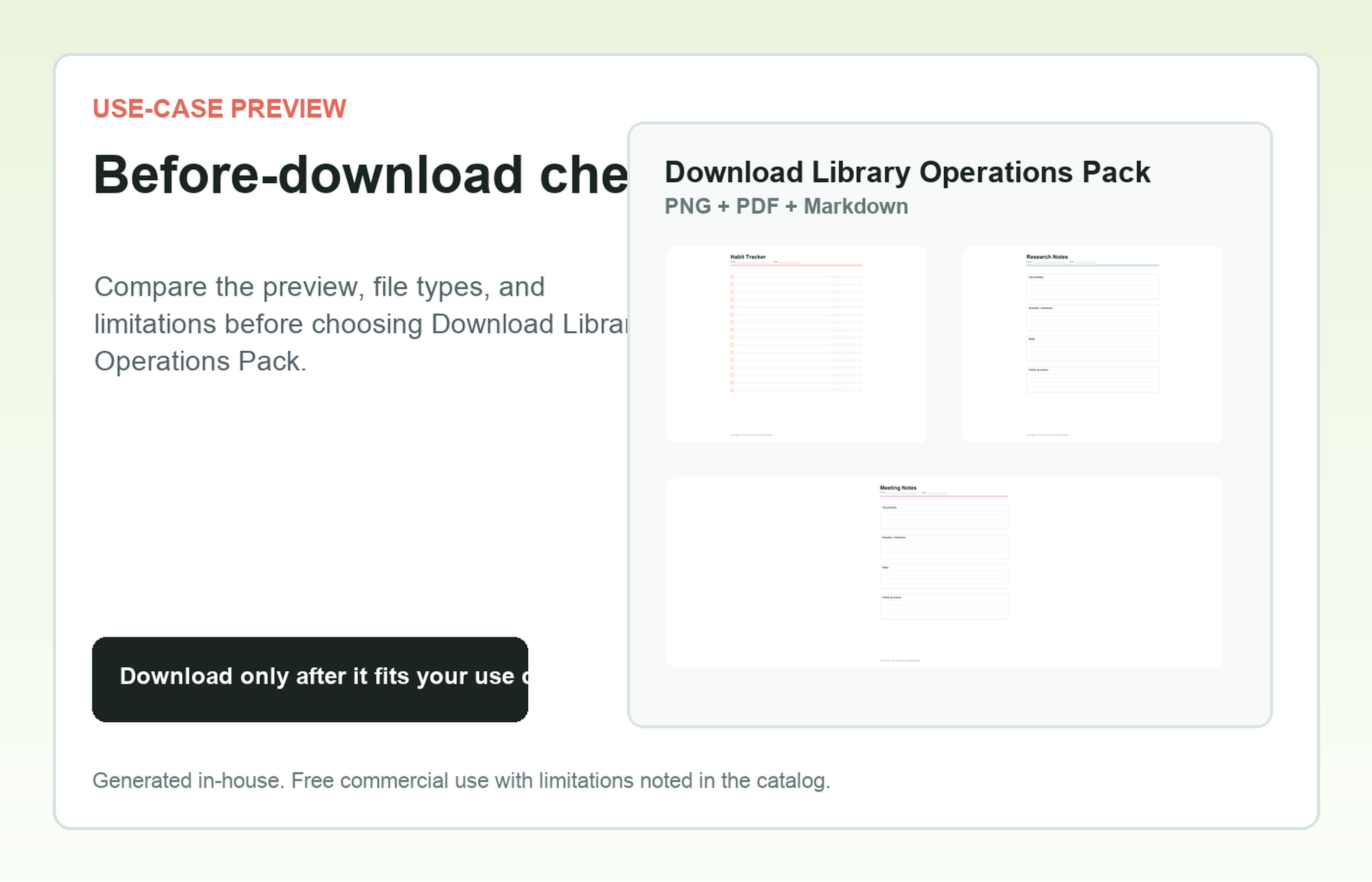 Download Library Operations Pack Before-download check use-case preview