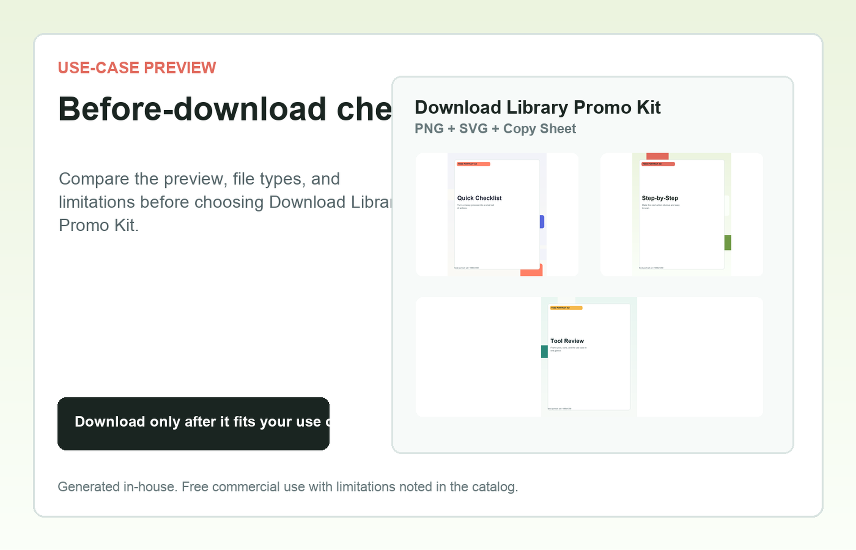 Download Library Promo Kit Before-download check use-case preview