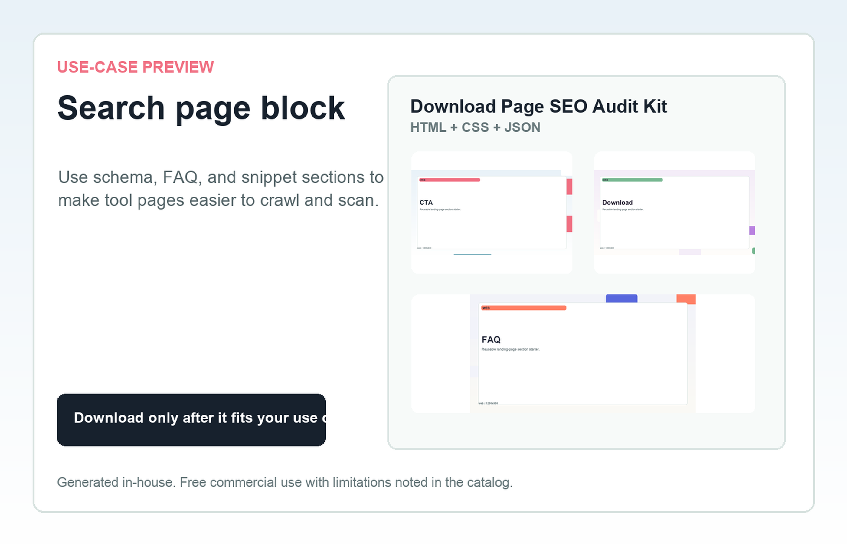 Download Page SEO Audit Kit Search page block use-case preview