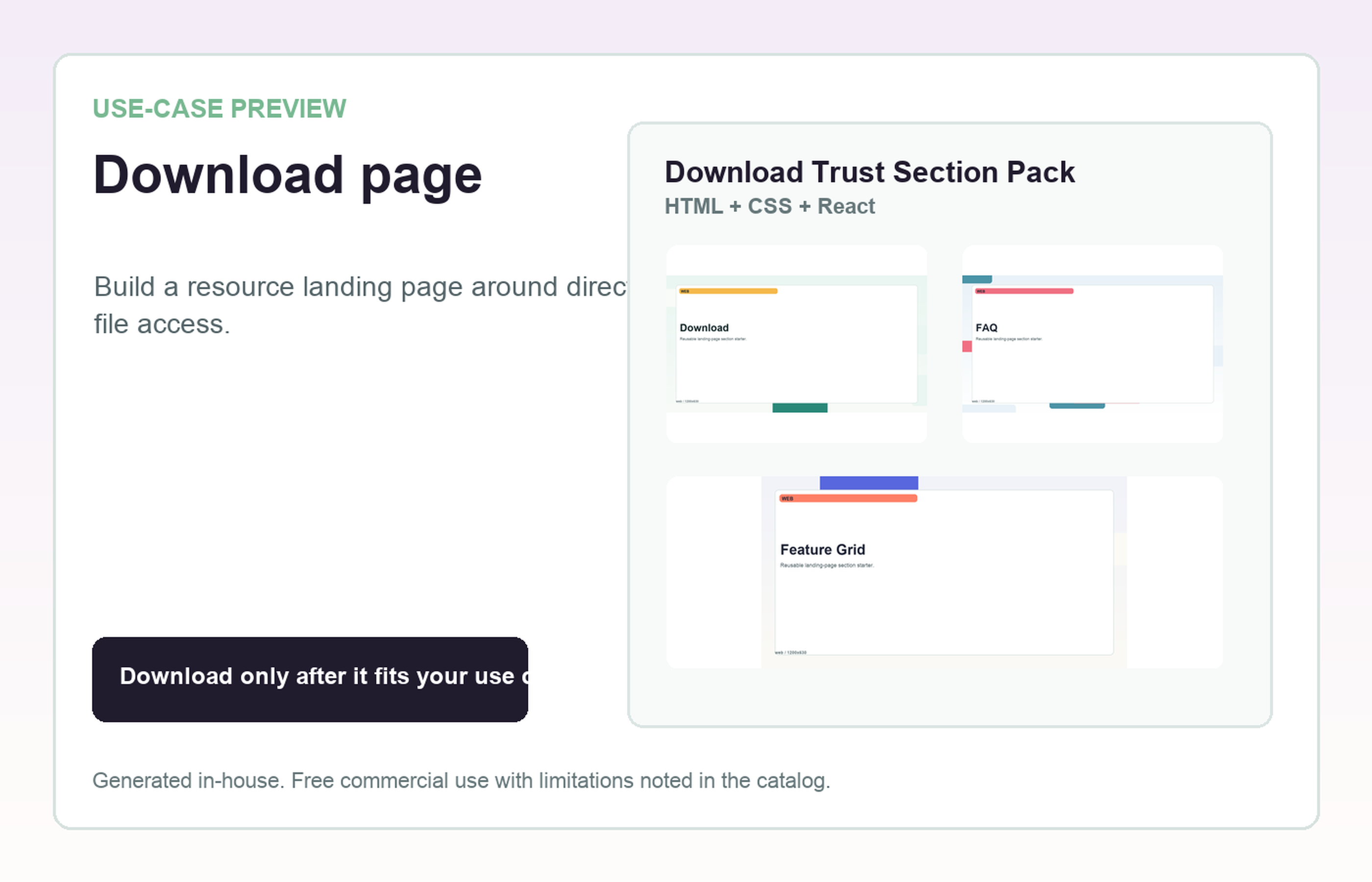 Download Trust Section Pack Download page use-case preview