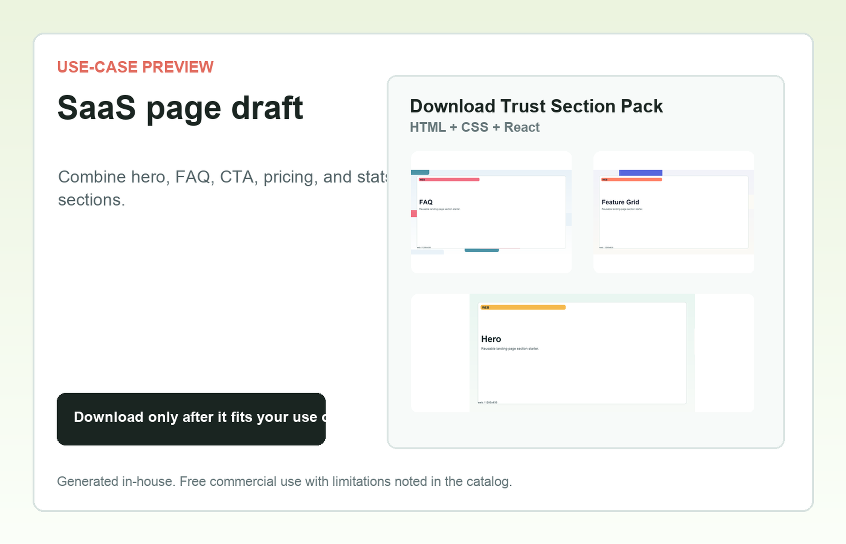 Download Trust Section Pack SaaS page draft use-case preview