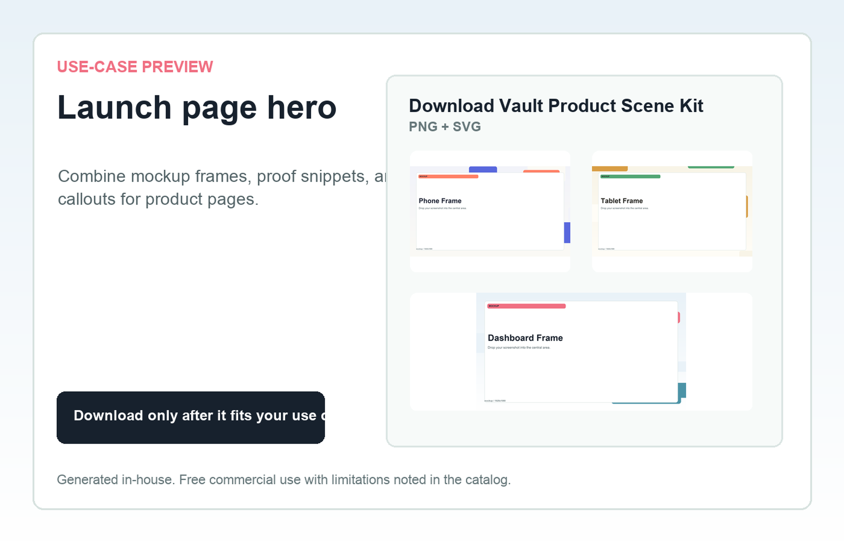 Download Vault Product Scene Kit Launch page hero use-case preview