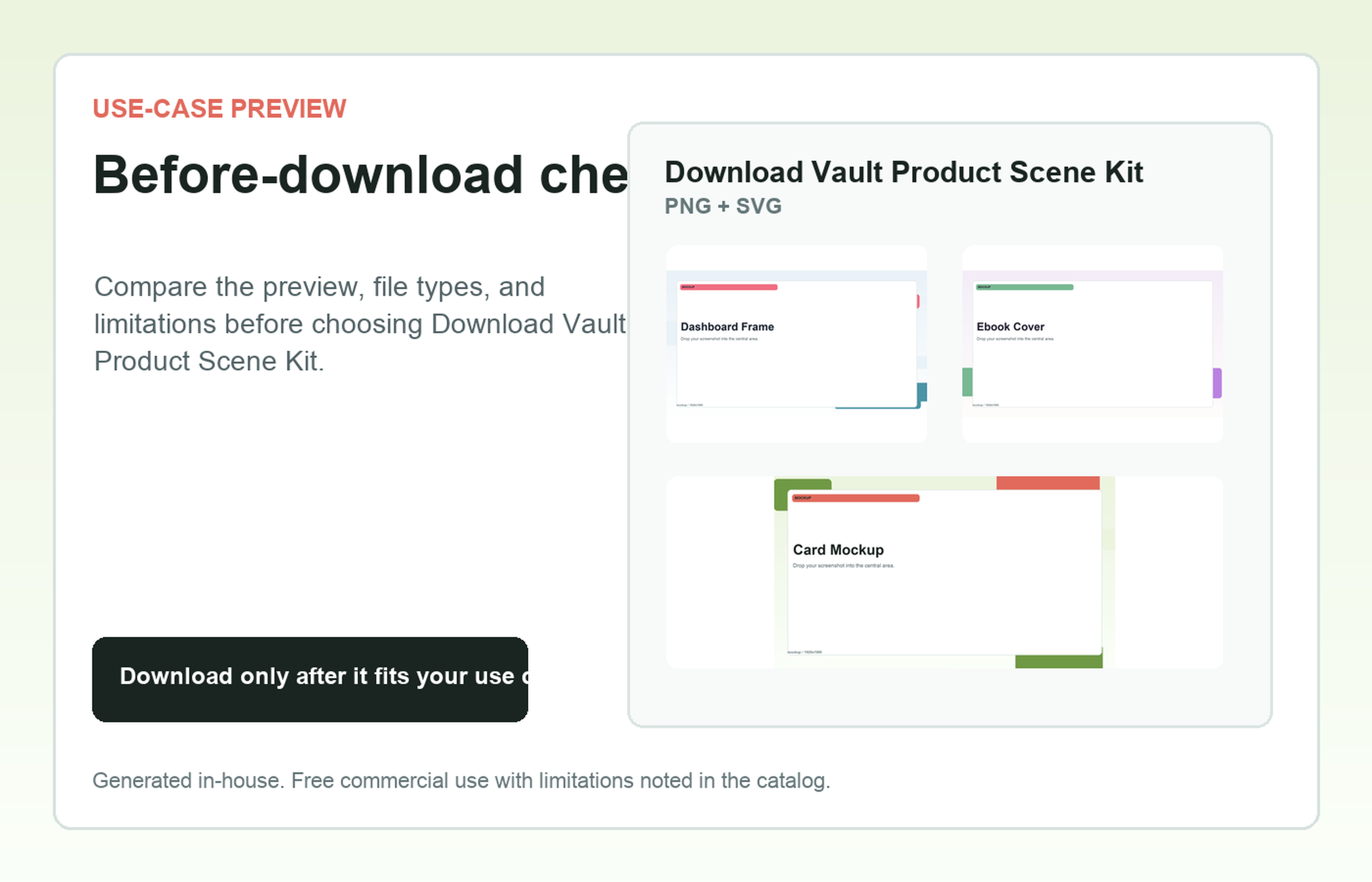 Download Vault Product Scene Kit Before-download check use-case preview