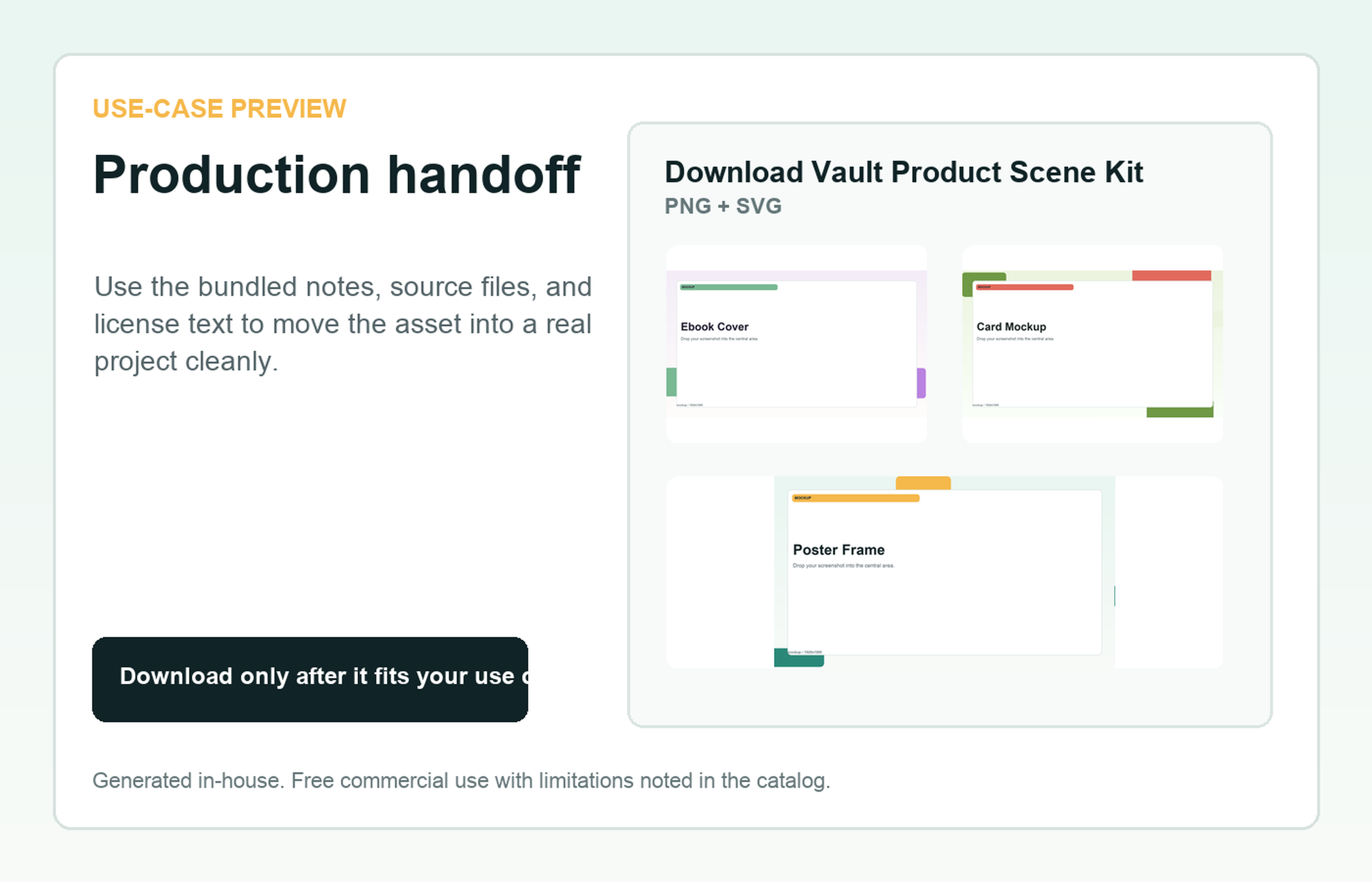 Download Vault Product Scene Kit Production handoff use-case preview