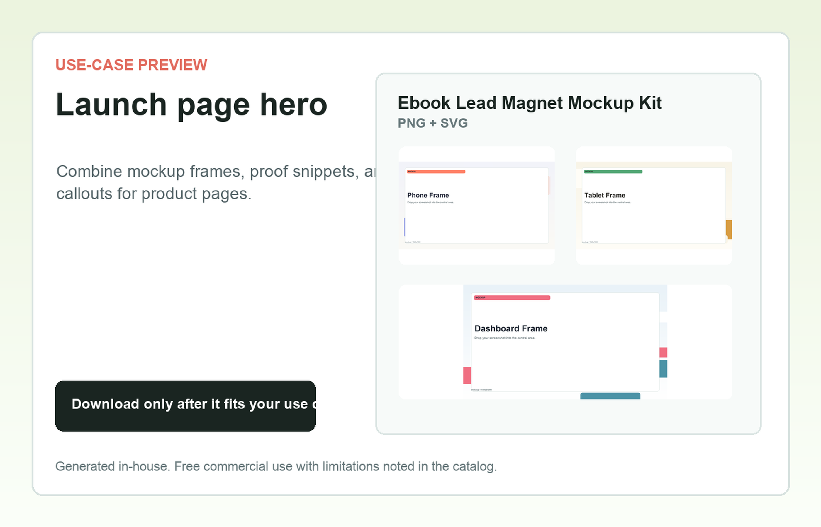 Ebook Lead Magnet Mockup Kit Launch page hero use-case preview