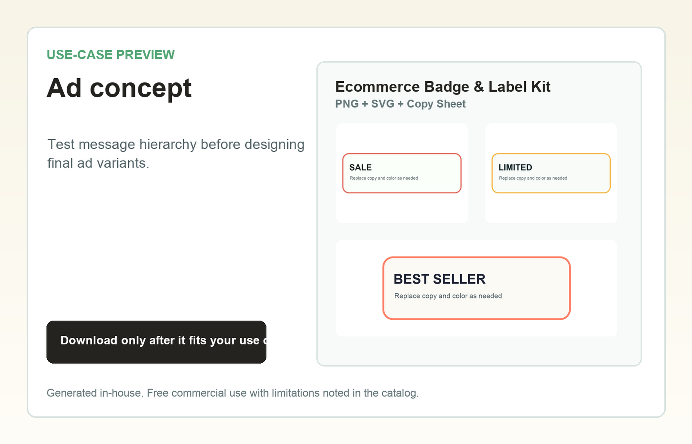 Ecommerce Badge & Label Kit Ad concept use-case preview