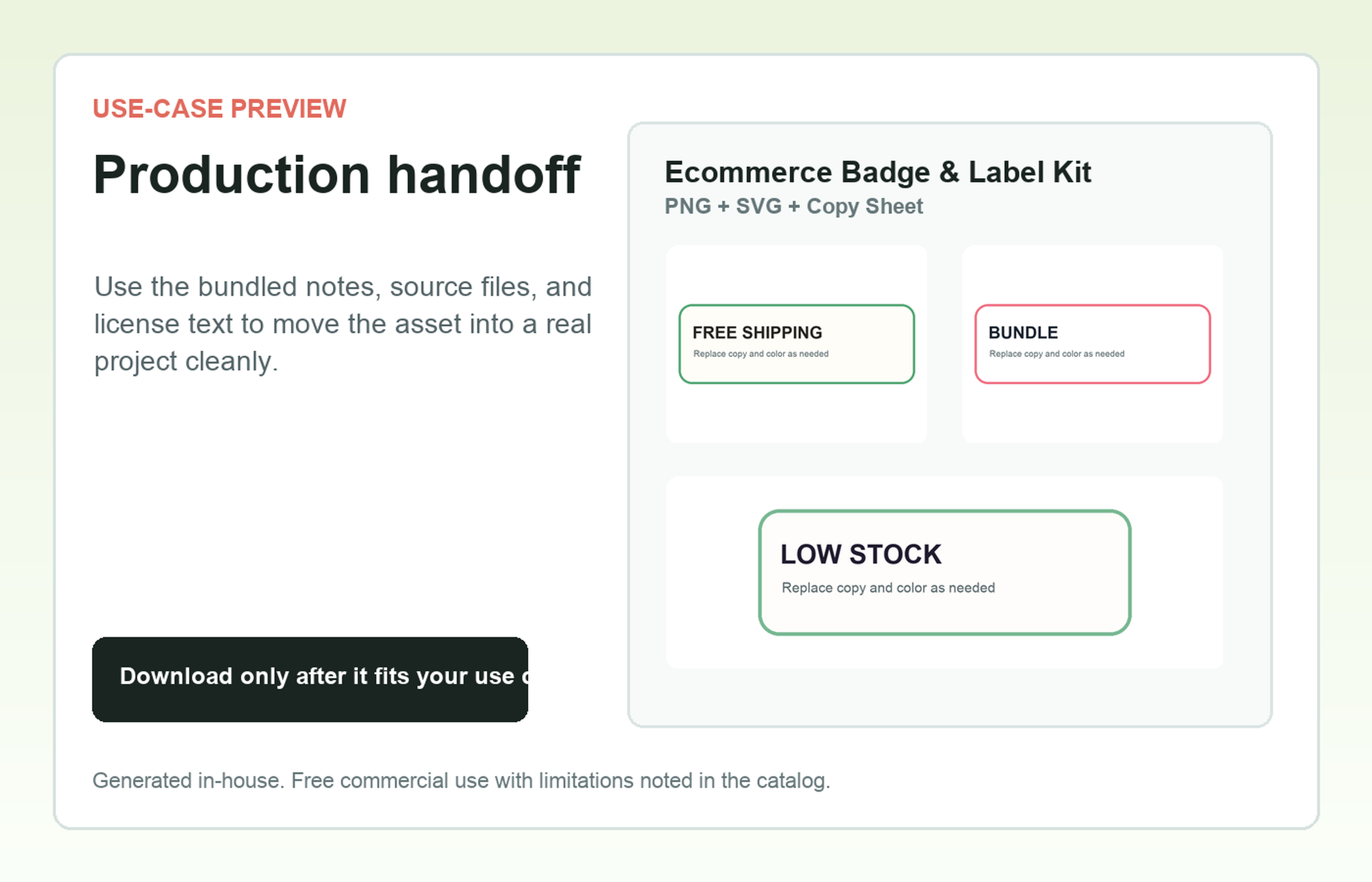 Ecommerce Badge & Label Kit Production handoff use-case preview