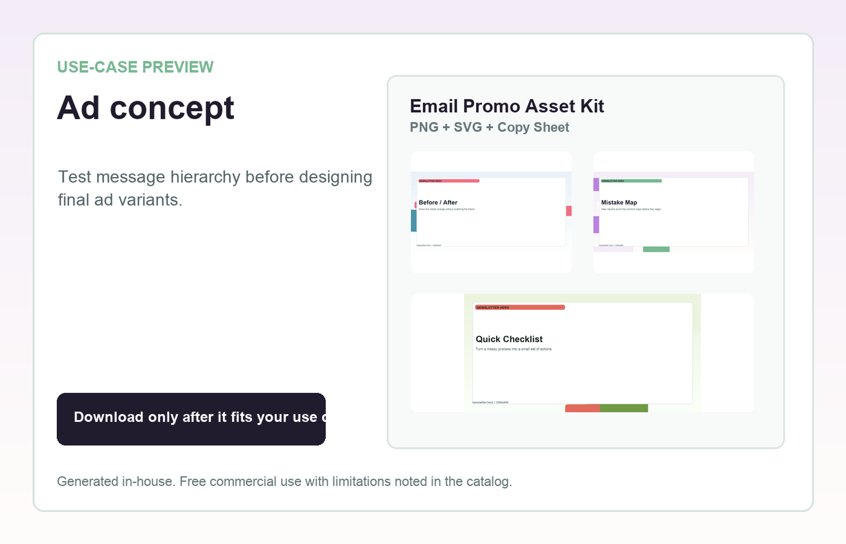 Email Promo Asset Kit Ad concept use-case preview