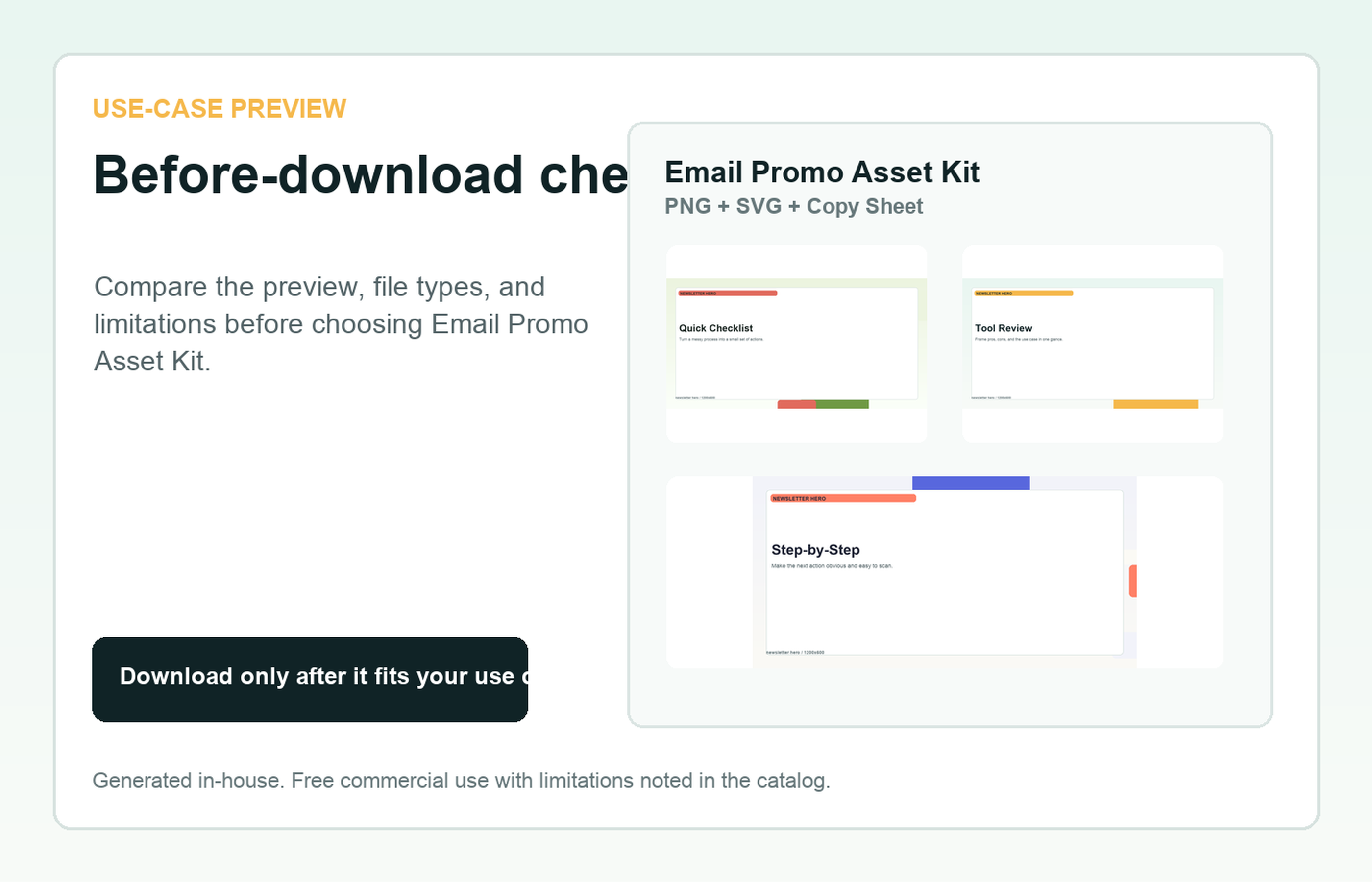 Email Promo Asset Kit Before-download check use-case preview