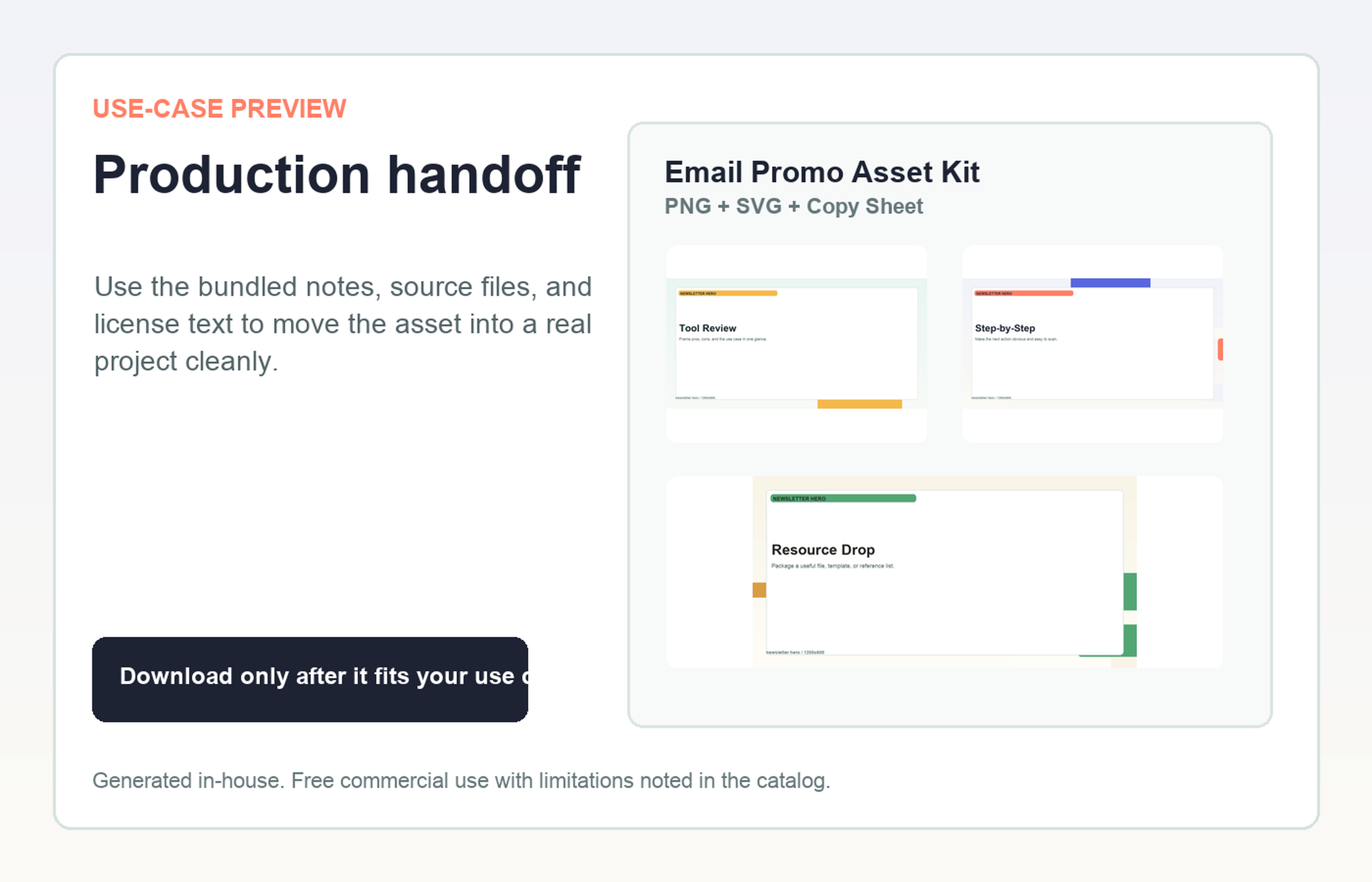 Email Promo Asset Kit Production handoff use-case preview