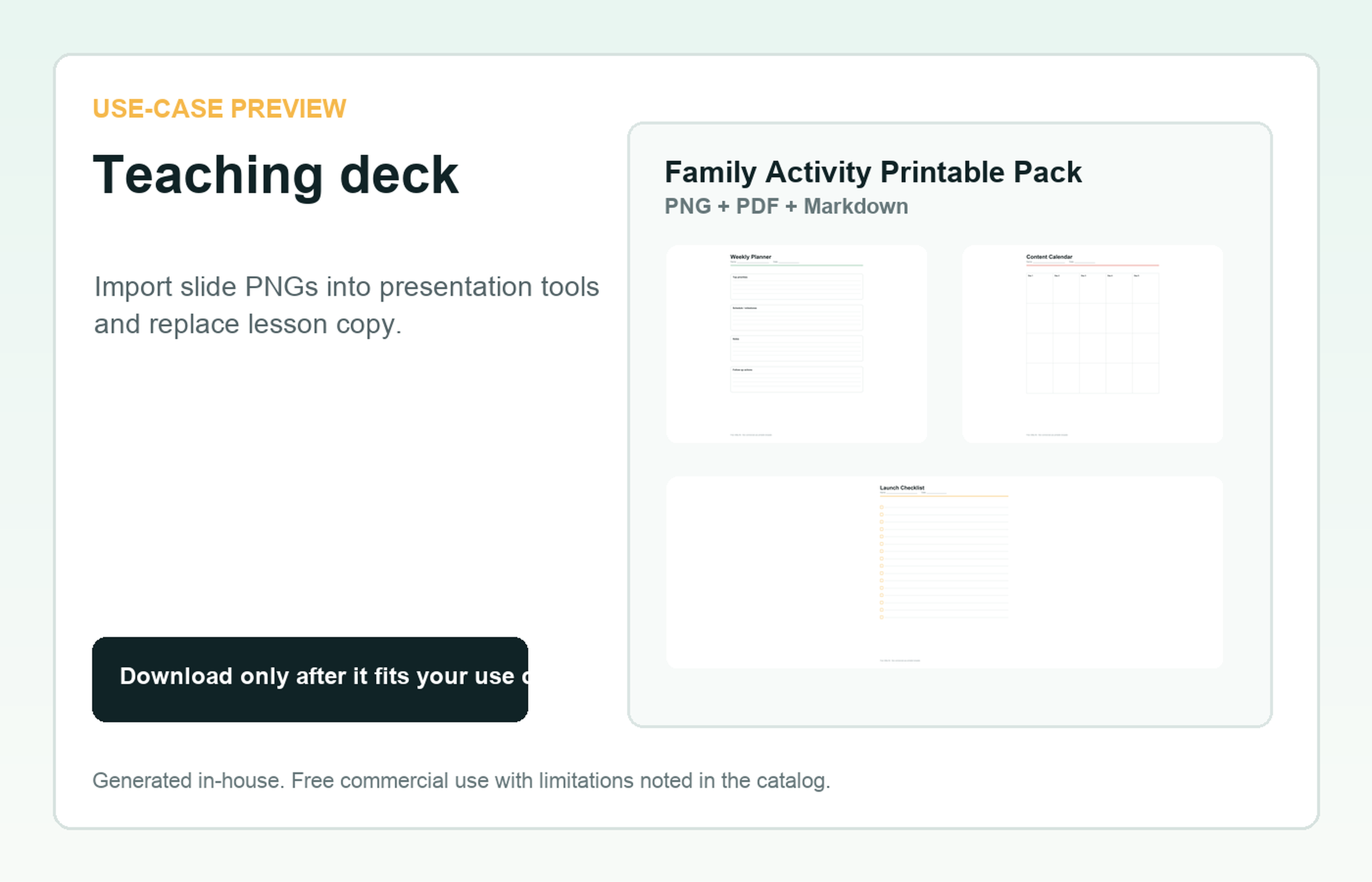Family Activity Printable Pack Teaching deck use-case preview
