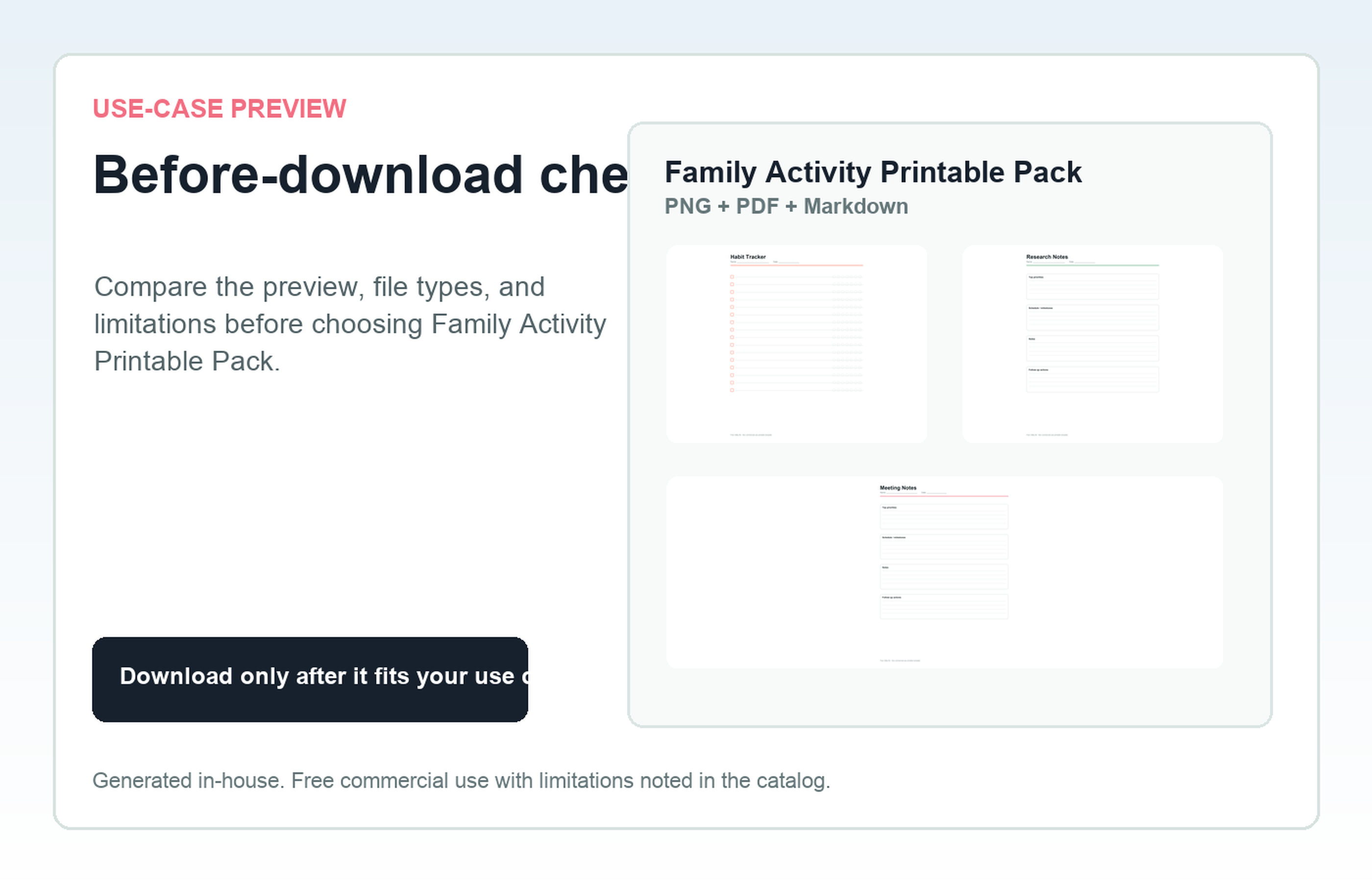 Family Activity Printable Pack Before-download check use-case preview