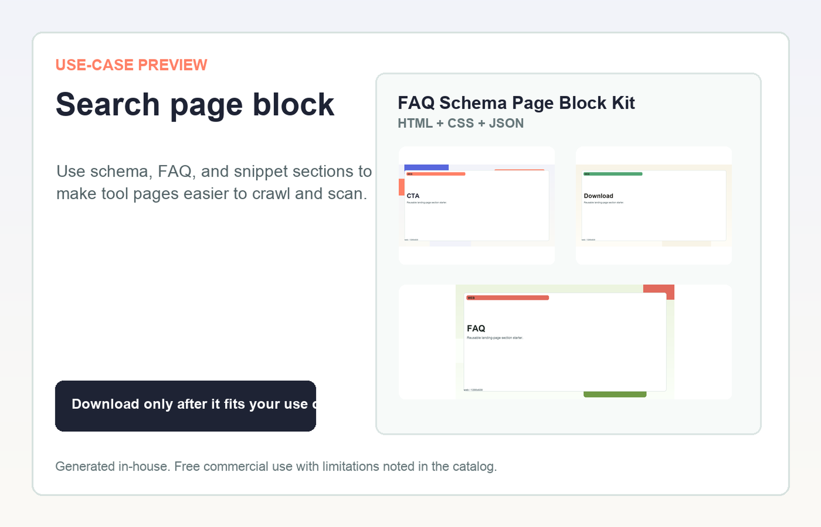FAQ Schema Page Block Kit Search page block use-case preview