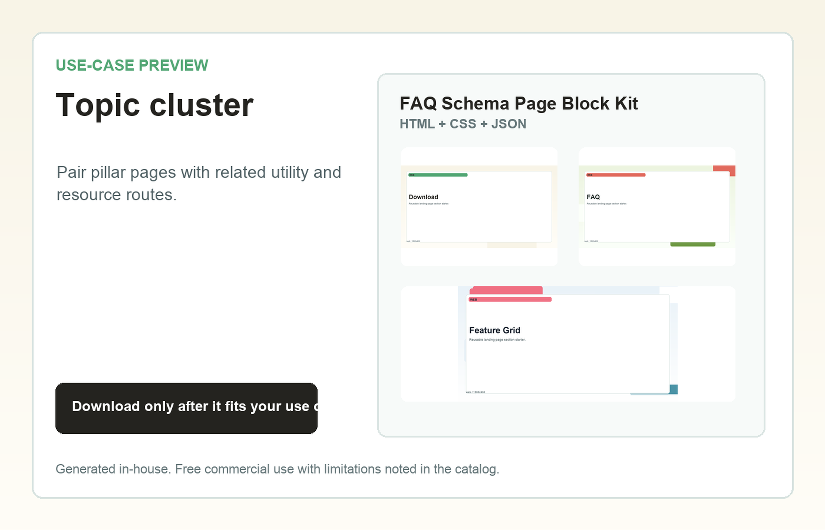 FAQ Schema Page Block Kit Topic cluster use-case preview
