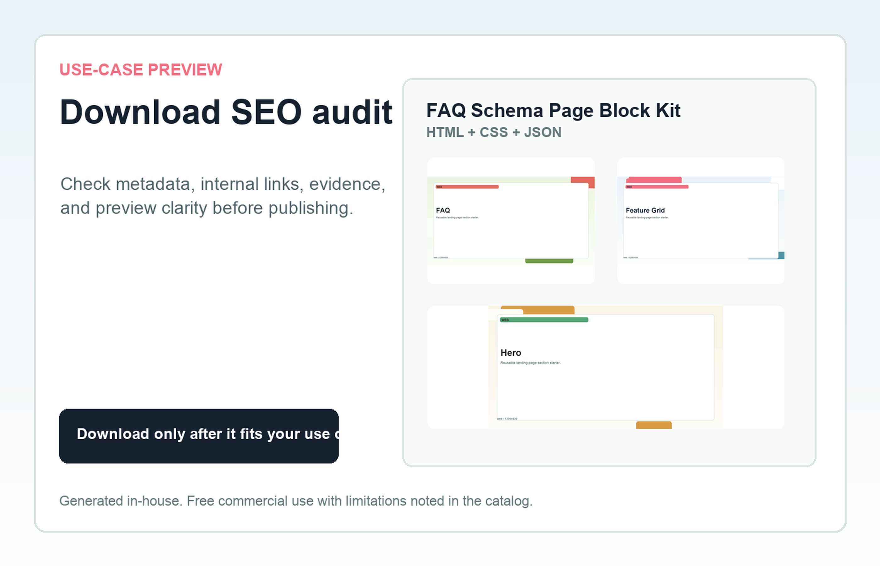FAQ Schema Page Block Kit Download SEO audit use-case preview