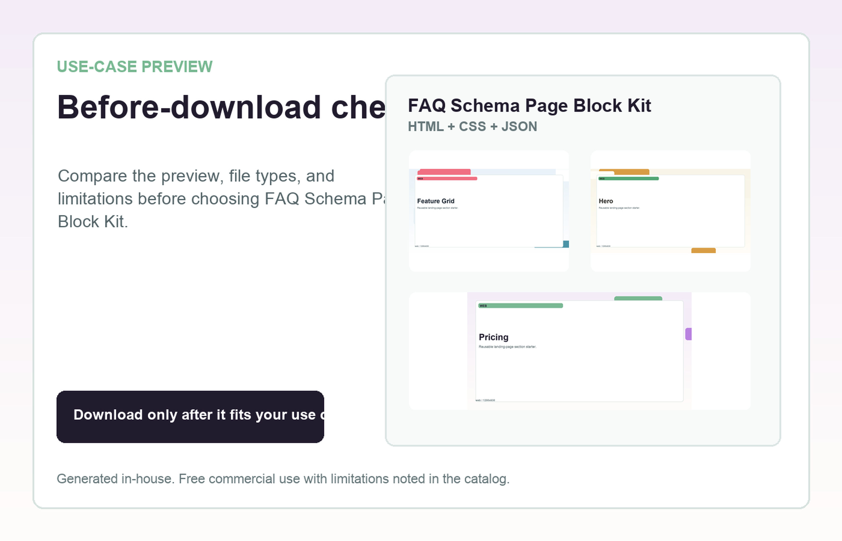 FAQ Schema Page Block Kit Before-download check use-case preview