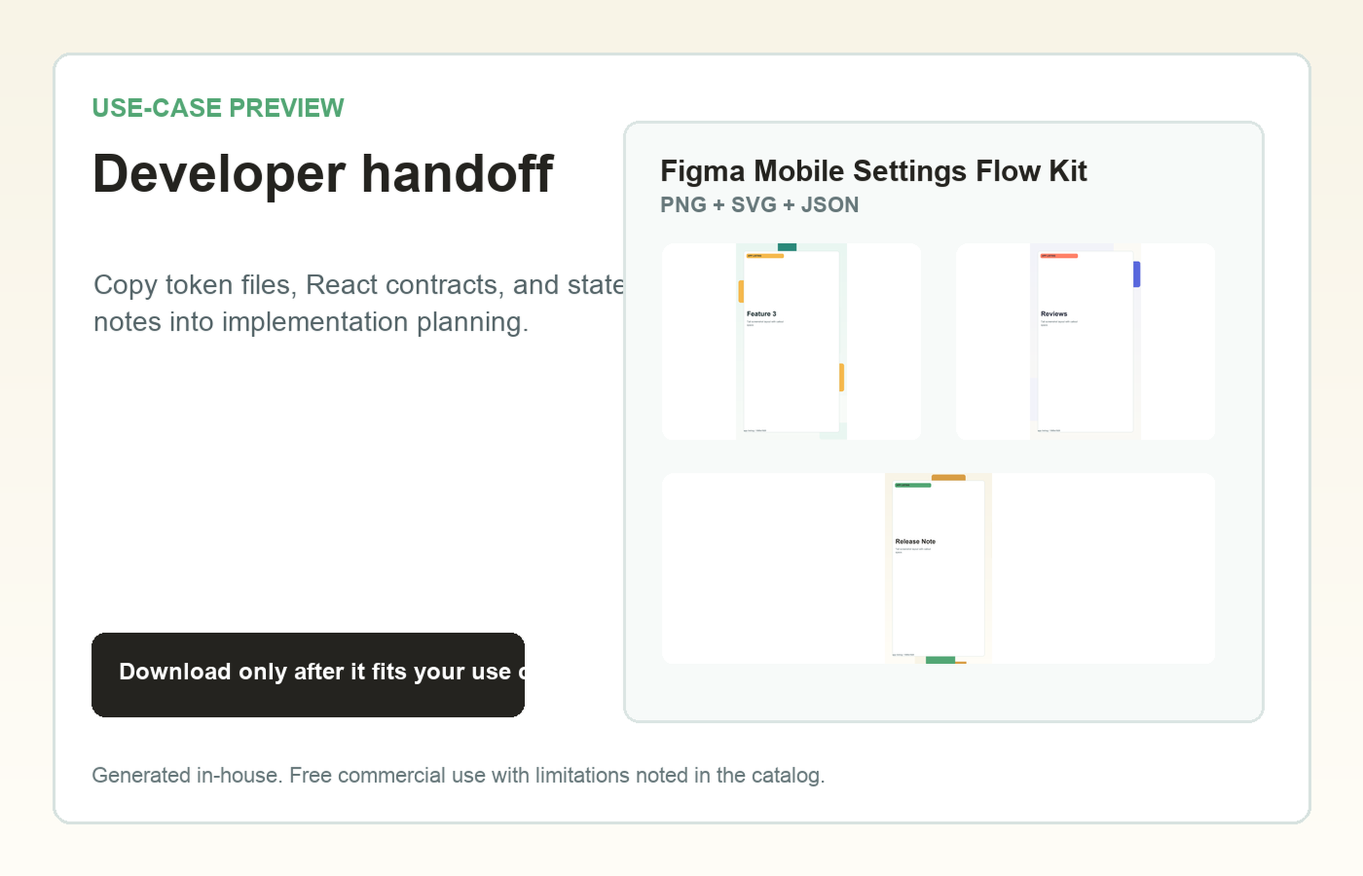 Figma Mobile Settings Flow Kit Developer handoff use-case preview