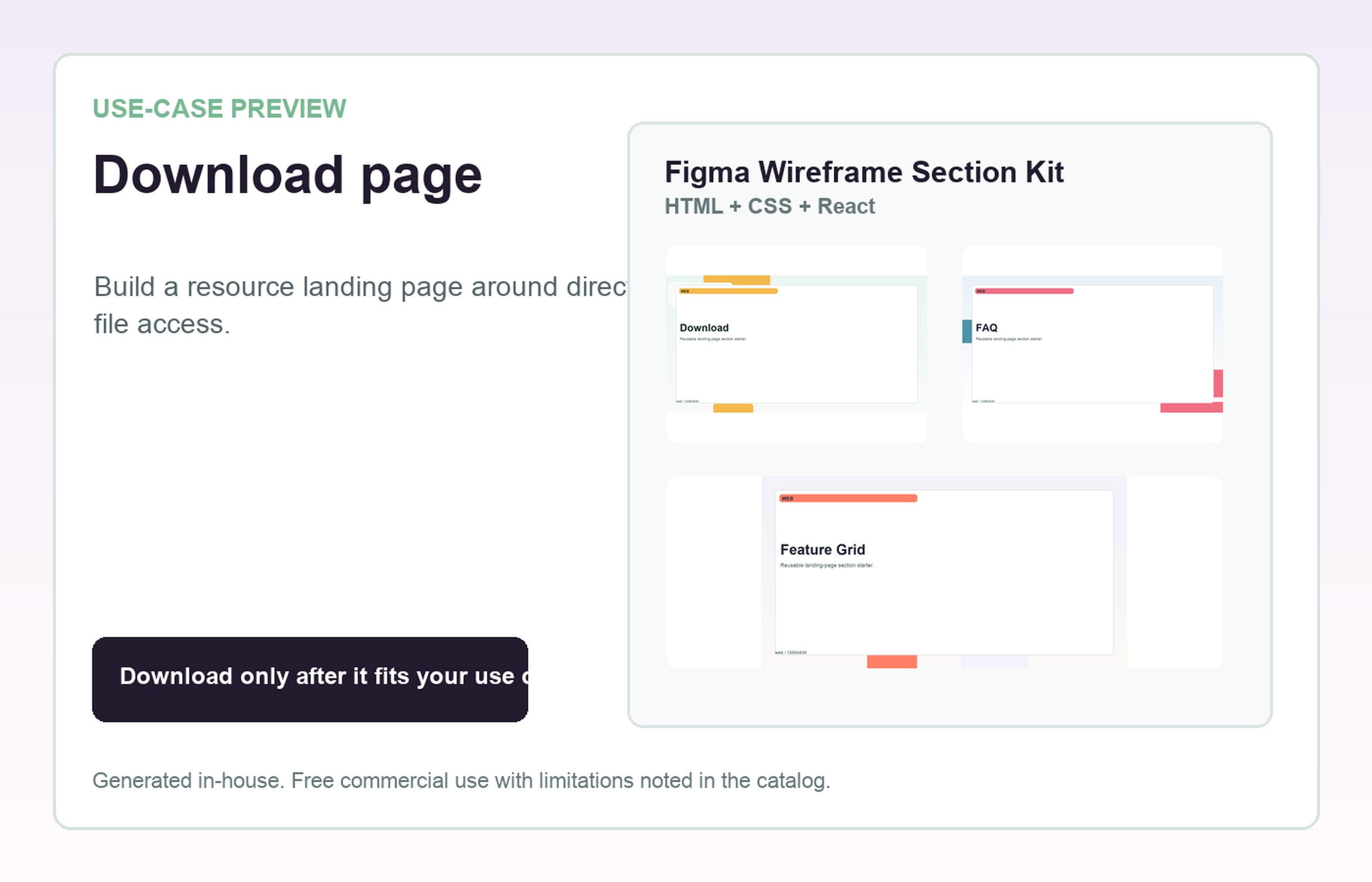 Figma Wireframe Section Kit Download page use-case preview